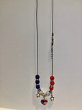 Patriotic Red, White & Blue Heart Pendant Necklace w/Star Charms & Rhinestone Accents
