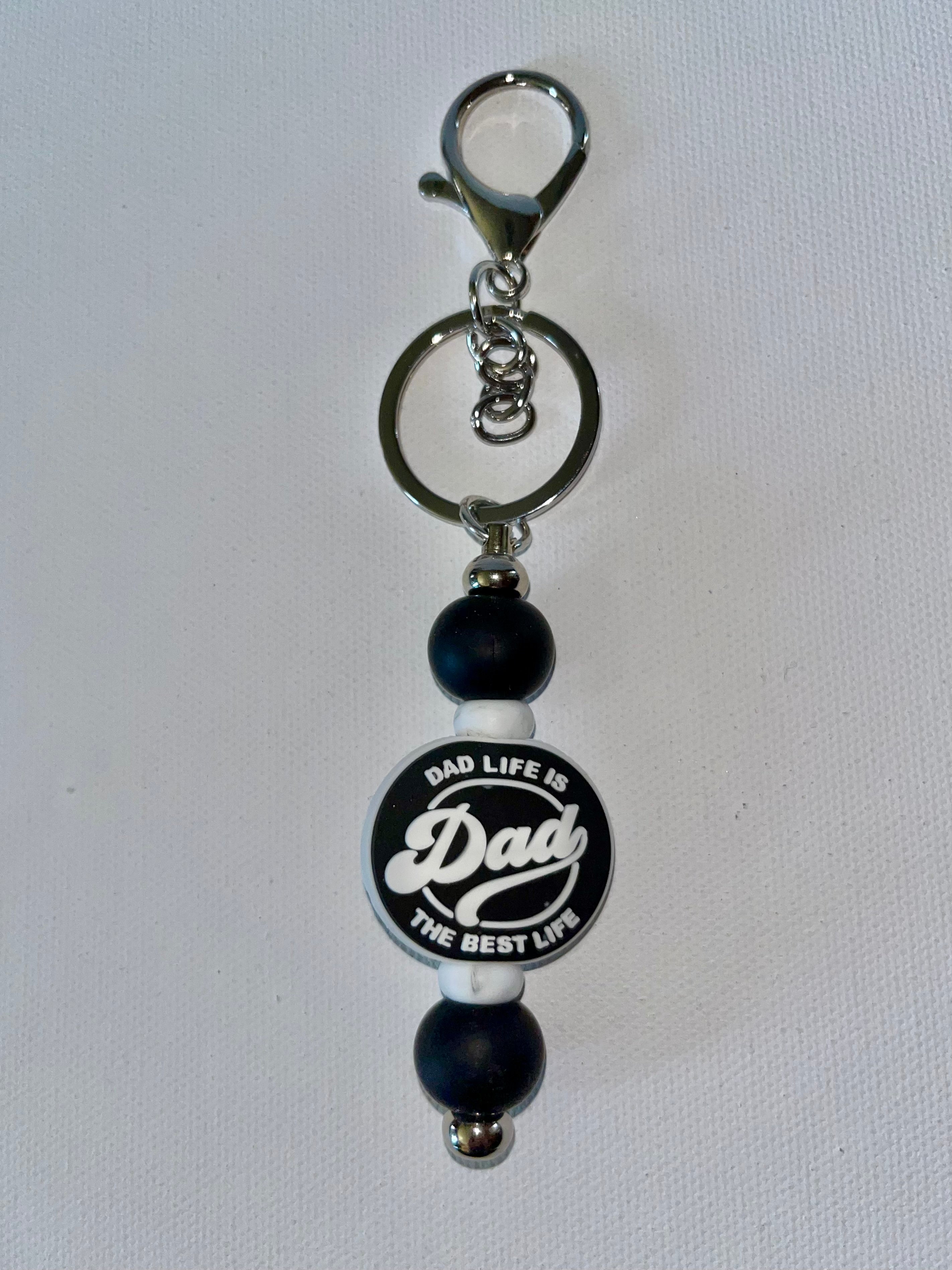 Black & White 'Dad Life' Beaded Keychain Charm