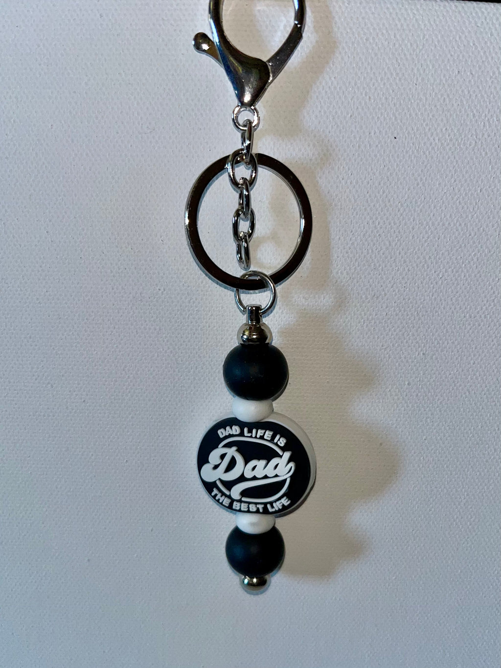 Black & White 'Dad Life' Beaded Keychain Charm