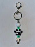 Handmade Paw Print Keychain with Green & Yellow Accents