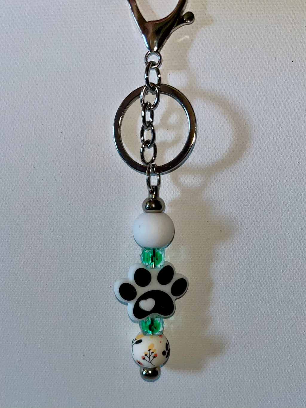 Handmade Paw Print Keychain with Green & Yellow Accents