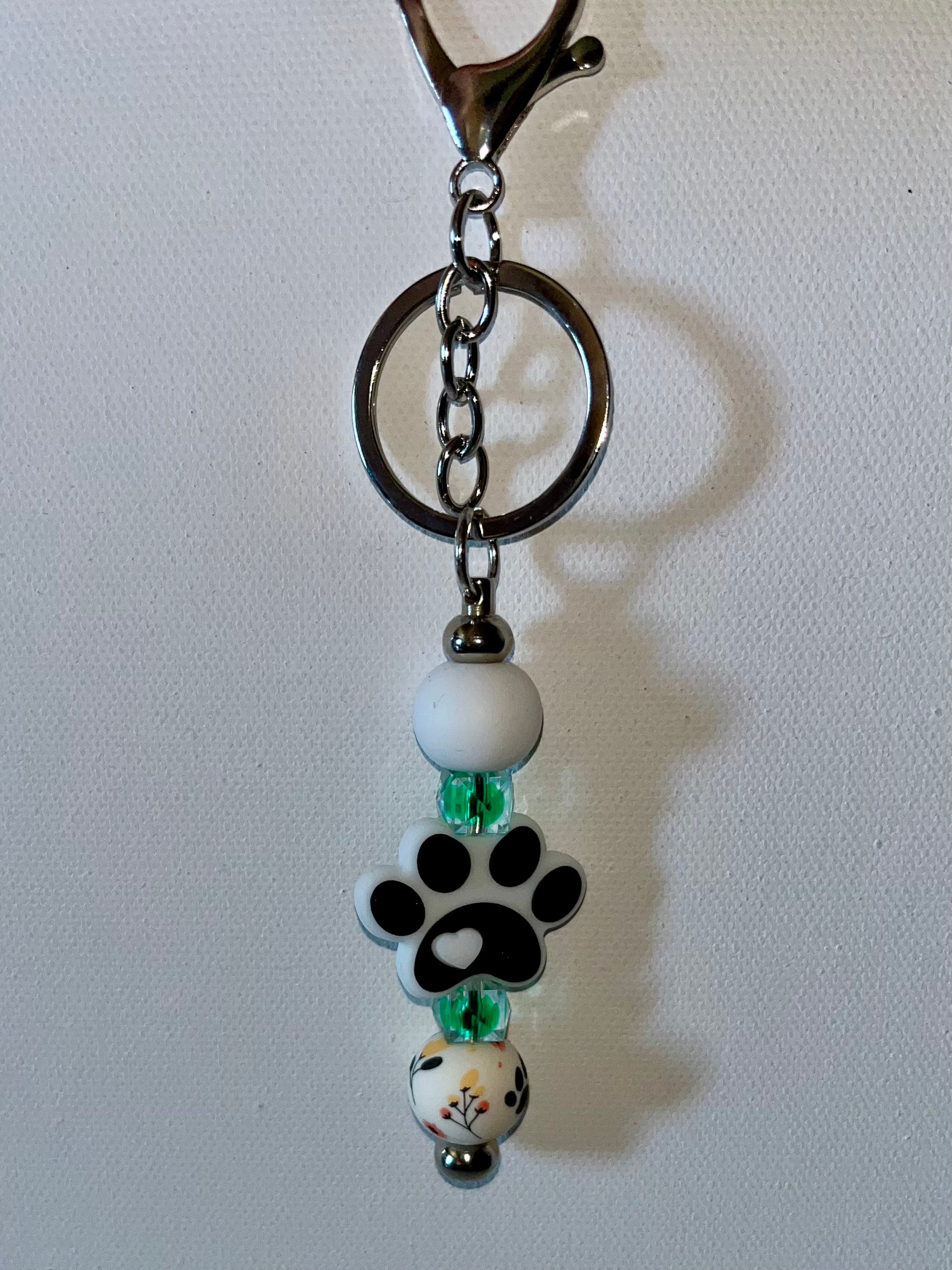 Handmade Paw Print Keychain with Green & Yellow Accents