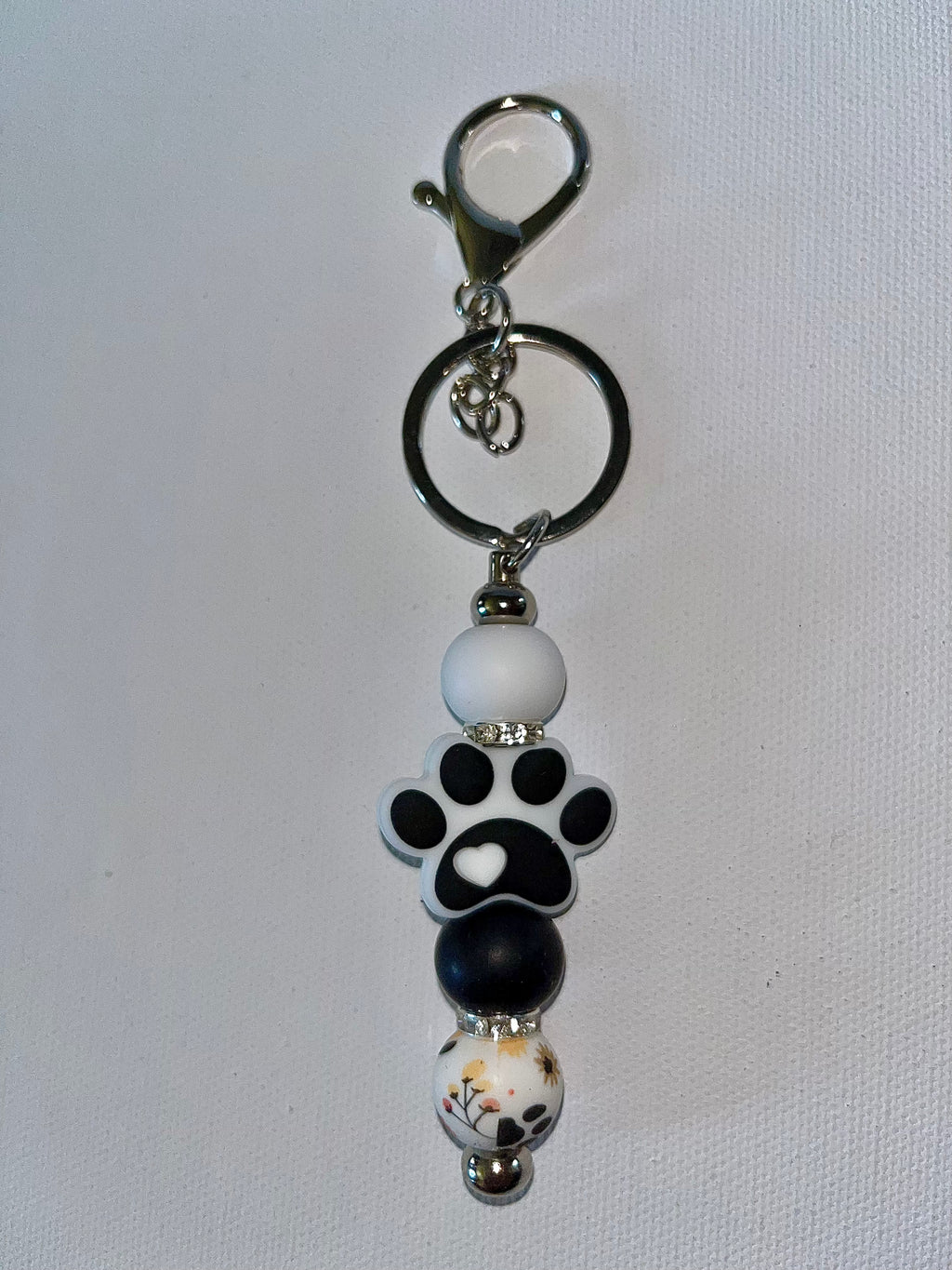Black & White Paw Print Keychain/Card Holder w/Rhinestone Accents