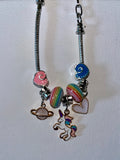 Adjustable Snake Chain Kids Unicorn & Heart charm Bracelet w/Pink & Blue Accents