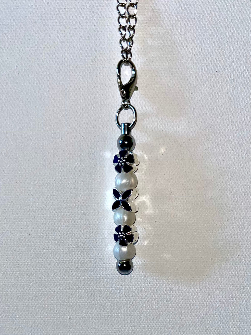 Shiny Pearl, Silver and Purple Floral Beaded Cup Charm