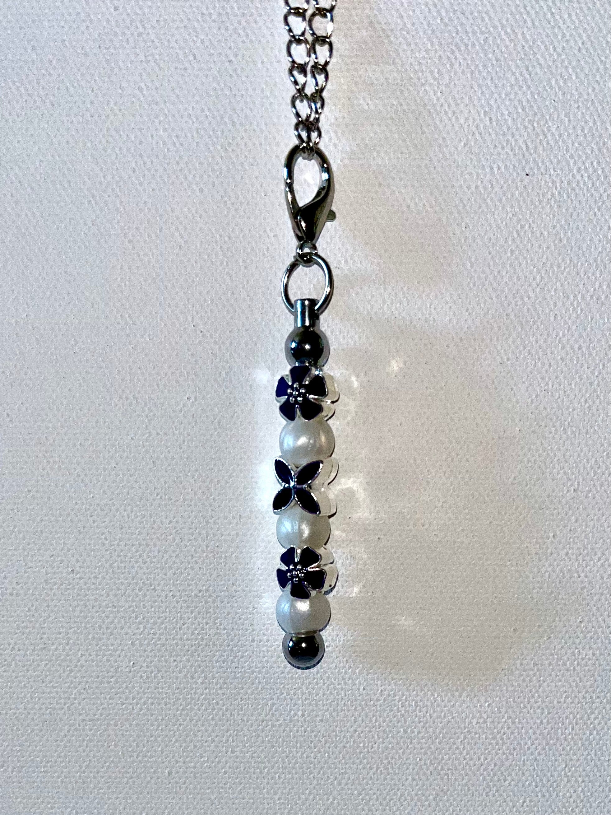 Shiny Pearl, Silver and Purple Floral Beaded Cup Charm