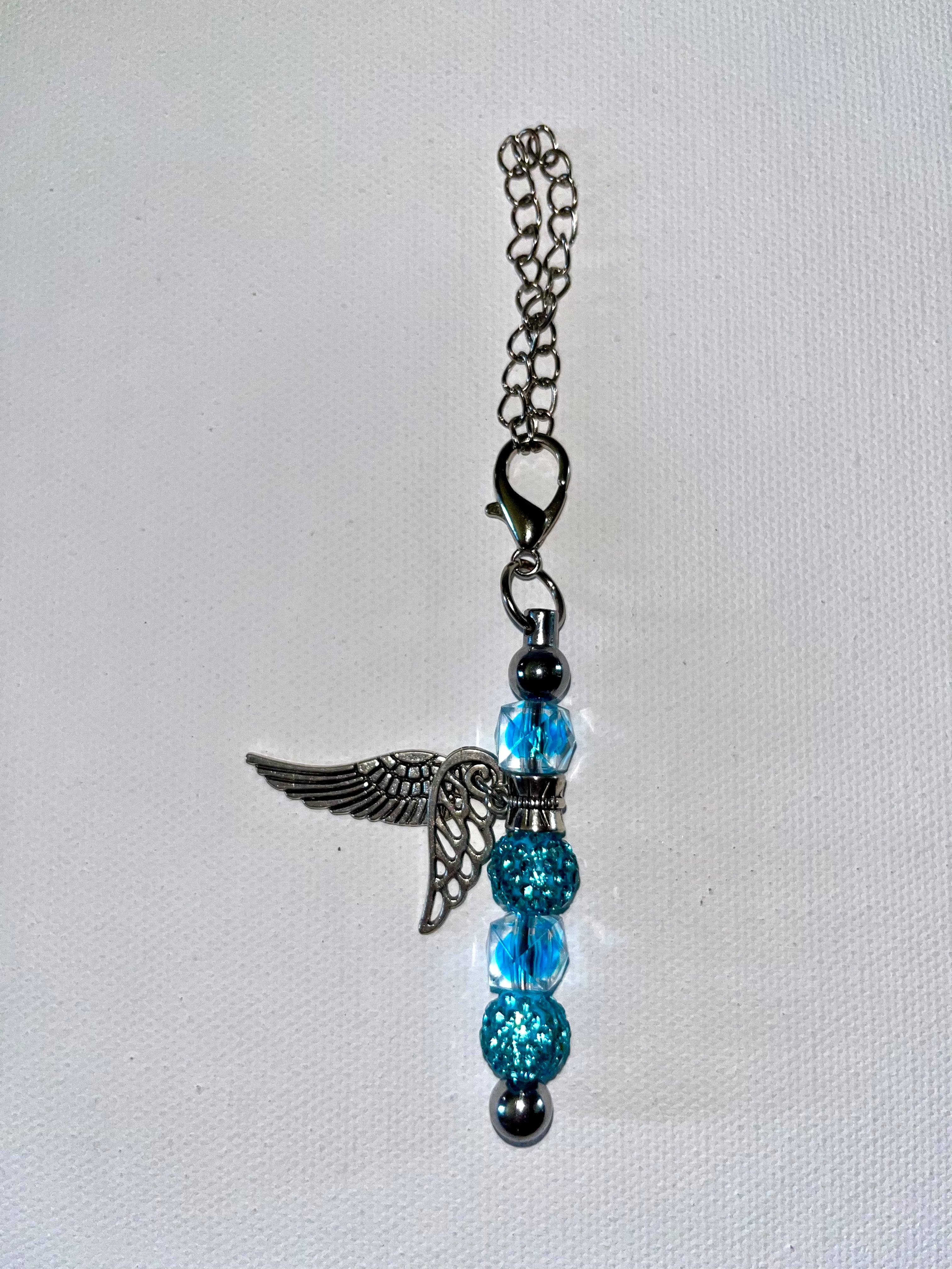 Elegant Sparkly Turquoise Angel Wing Beaded Cup Charm