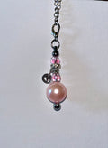 Pink/Silver Cup Charm w/Lg. Pearl Bead, Faceted Crystal Beads & Baby Feet Charm