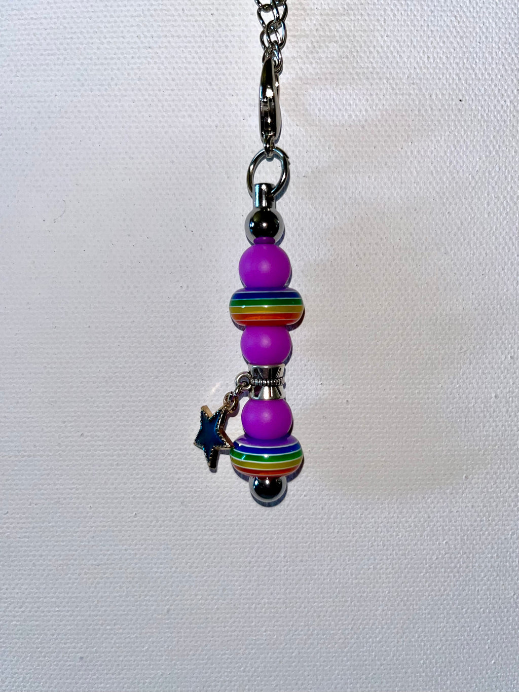 Cute Purple Beaded Cup Charm with Rainbow Accents & Blue Enamel Star Charm