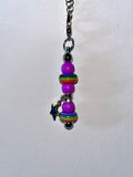 Cute Purple Beaded Cup Charm with Rainbow Accents & Blue Enamel Star Charm