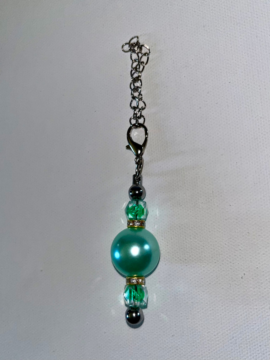 Green Pearl & Faceted Crystal Bead Cup Charm w/Rhinestone Accents