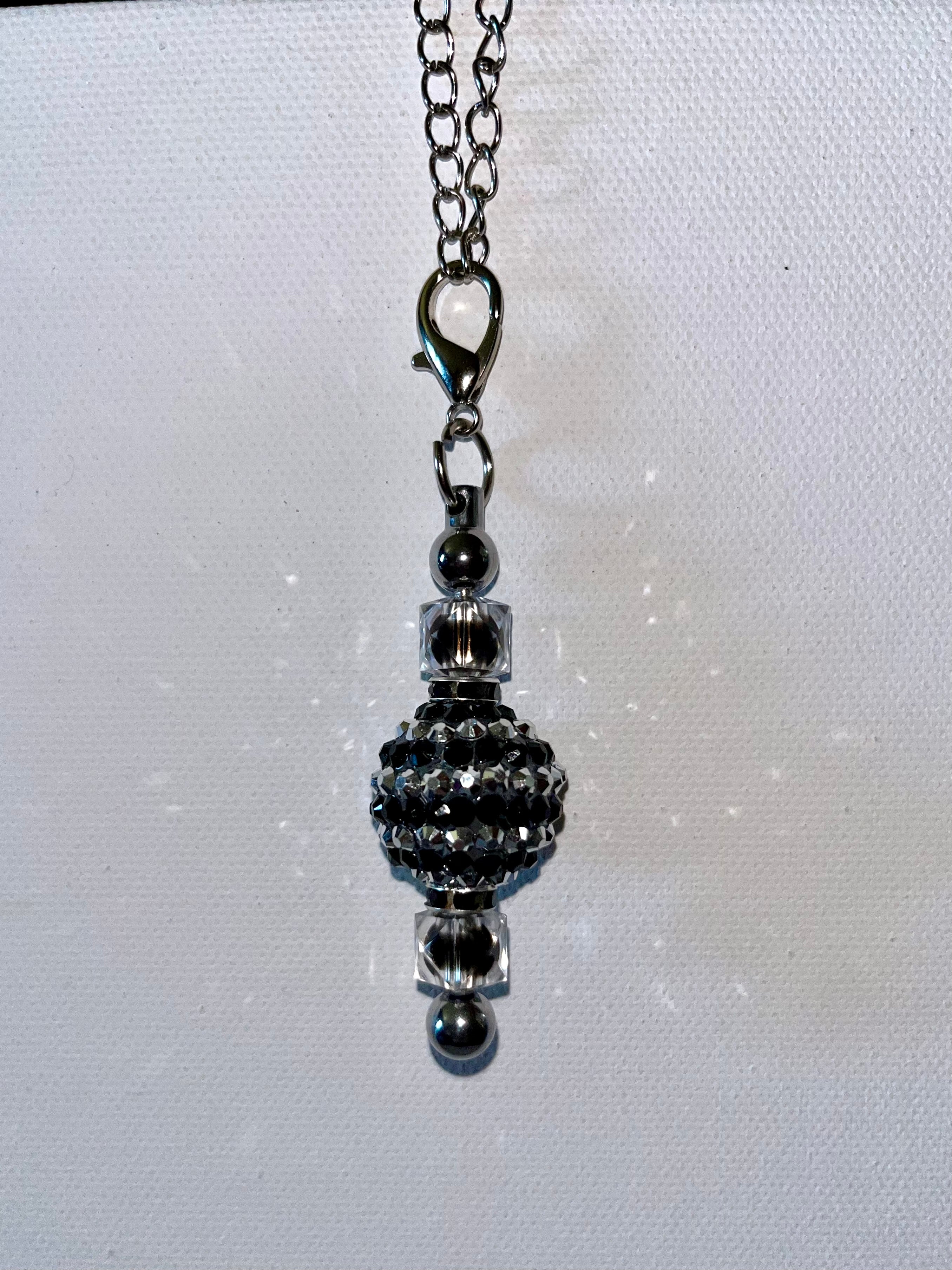 Sparkly Black & Silver Striped Pave Crystal Bead Cup Charm w/Rhinestone Accents