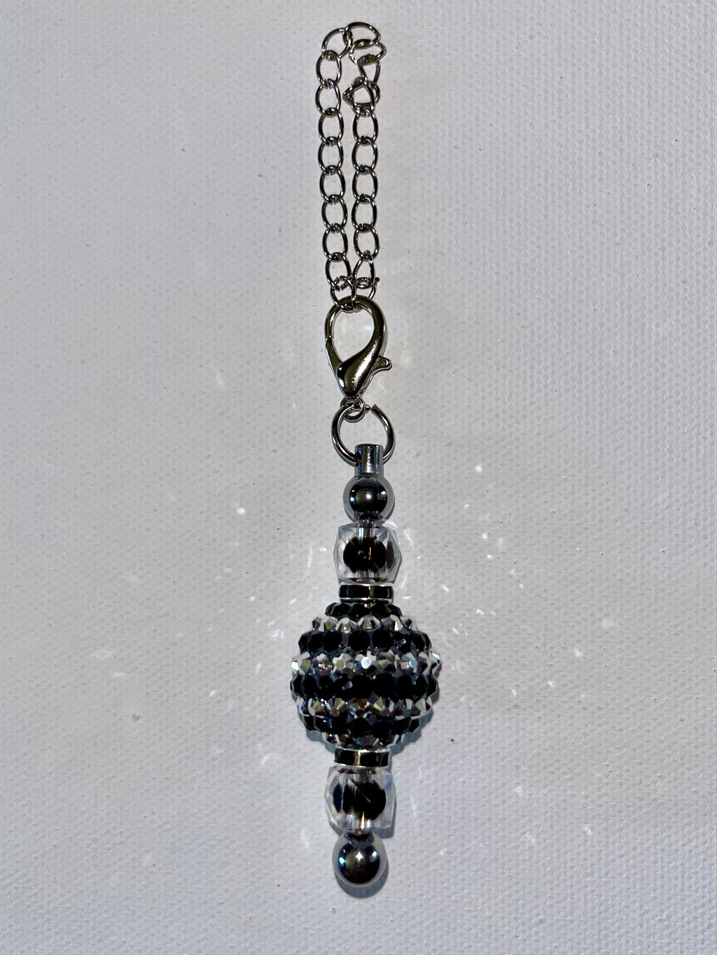 Sparkly Black & Silver Striped Pave Crystal Bead Cup Charm w/Rhinestone Accents