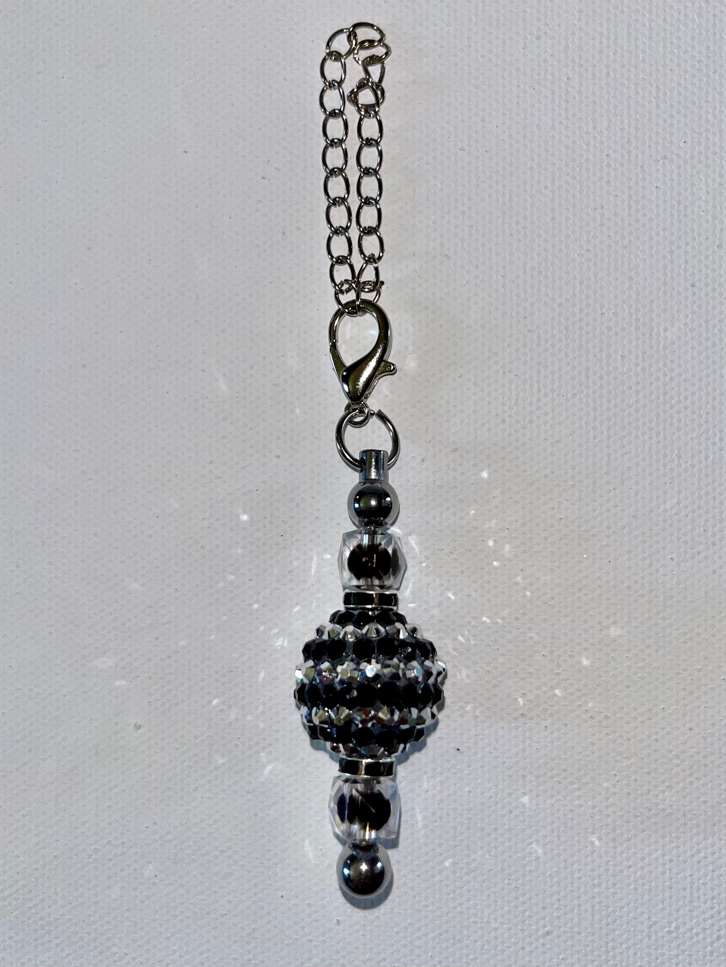 Sparkly Black & Silver Striped Pave Crystal Bead Cup Charm w/Rhinestone Accents