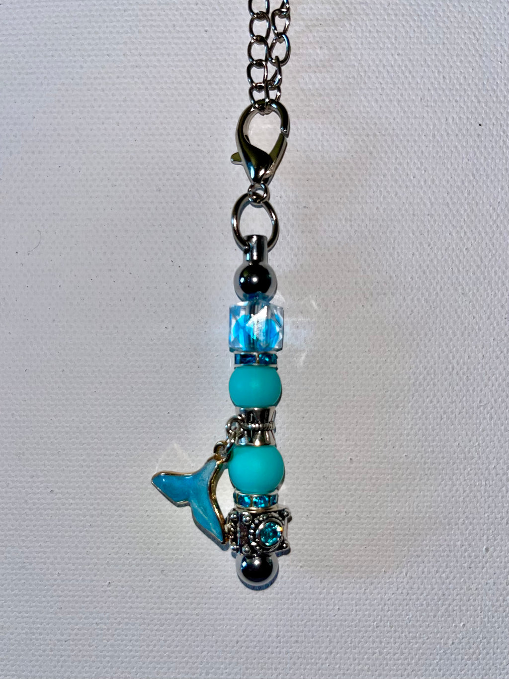 Turquoise & Silver Cup Charm w/Mermaid Tail Charm & Sparkly Rhinestone Accents