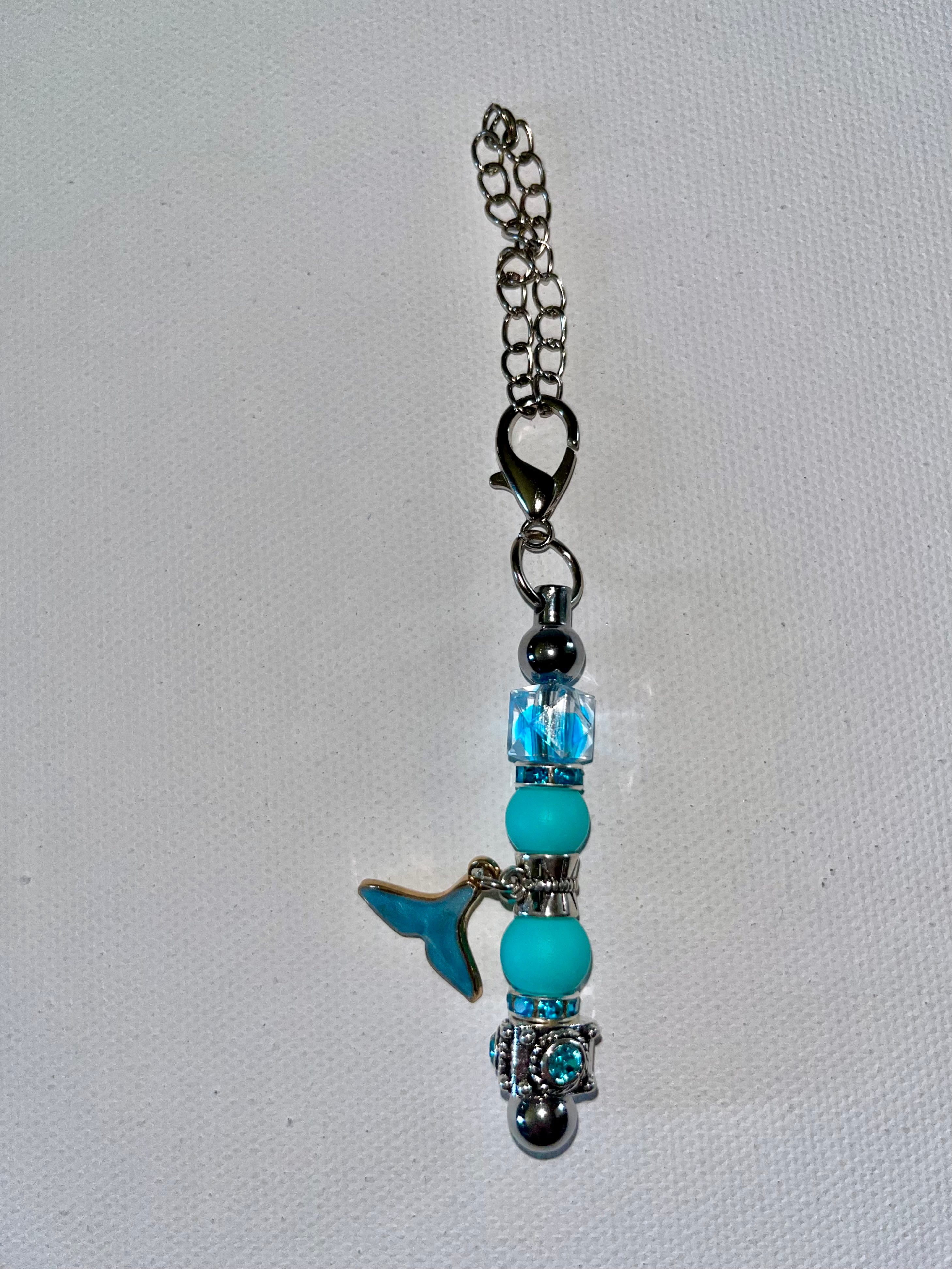 Turquoise & Silver Cup Charm w/Mermaid Tail Charm & Sparkly Rhinestone Accents