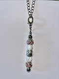 Silver-Tone “Dog Mom” Cup Charm w/White & Pink Beads & Pink Rhinestone Accents