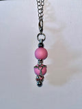 Pink Beaded Angel-Key Pendant Silver-tone Cup Charm W/Rhinestone Accents