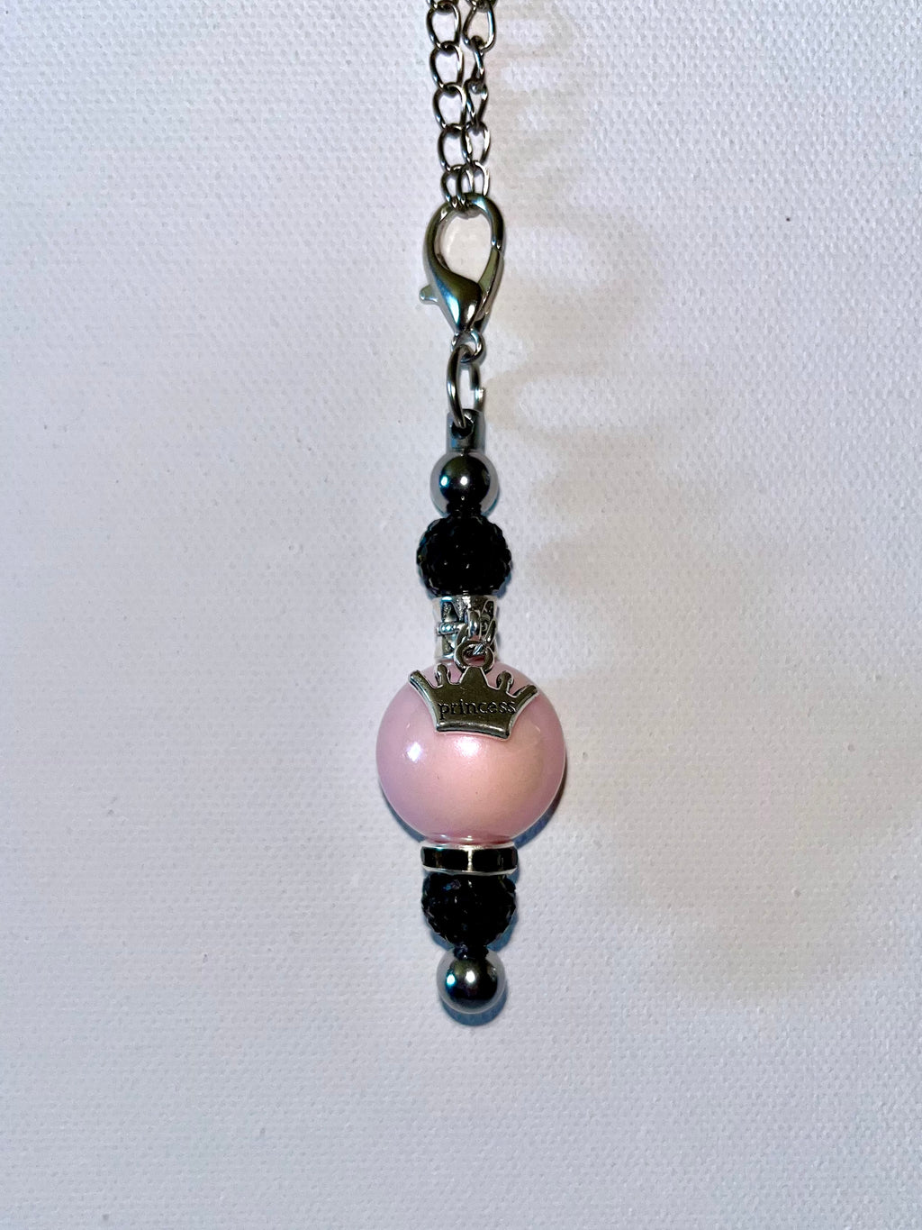 Pearlescent Pink & Black Cup Charm w/a “Princess” Crown & Rhinestone Accents
