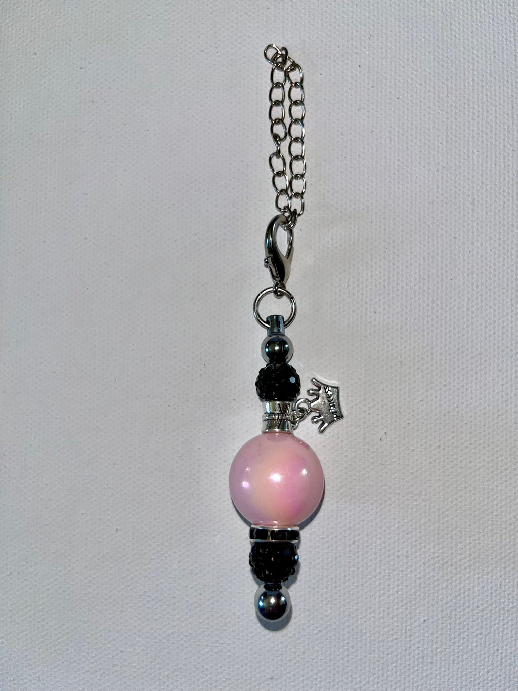 Pearlescent Pink & Black Cup Charm w/a “Princess” Crown & Rhinestone Accents