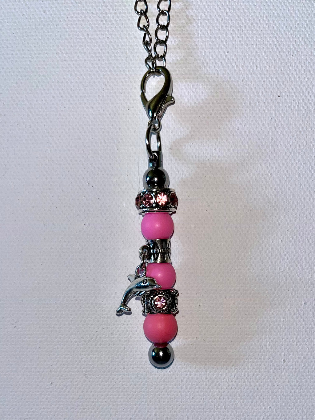 Pink & Silver Dolphin Cup Charm W/Rhinestone Accents