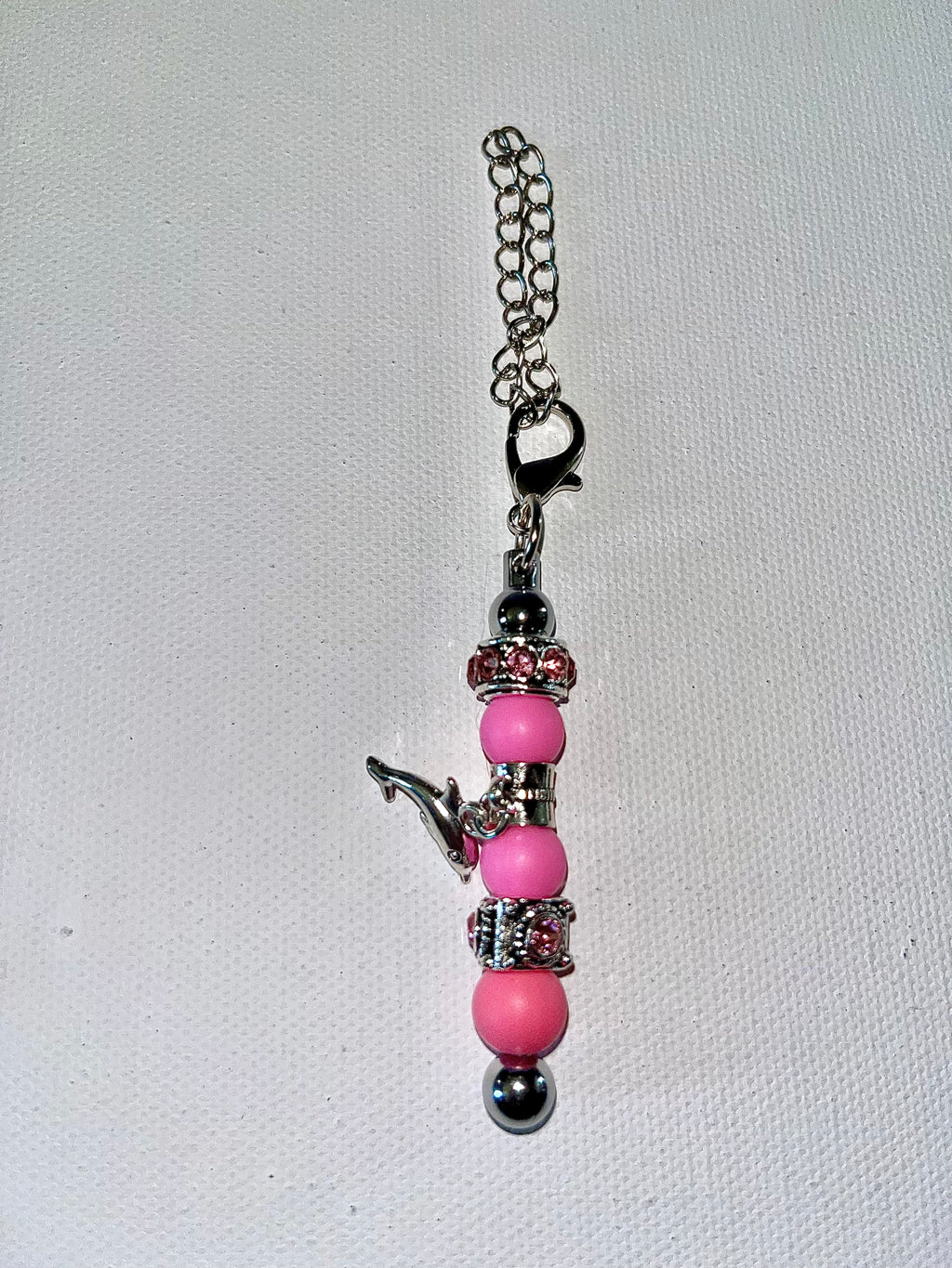 Pink & Silver Dolphin Cup Charm W/Rhinestone Accents