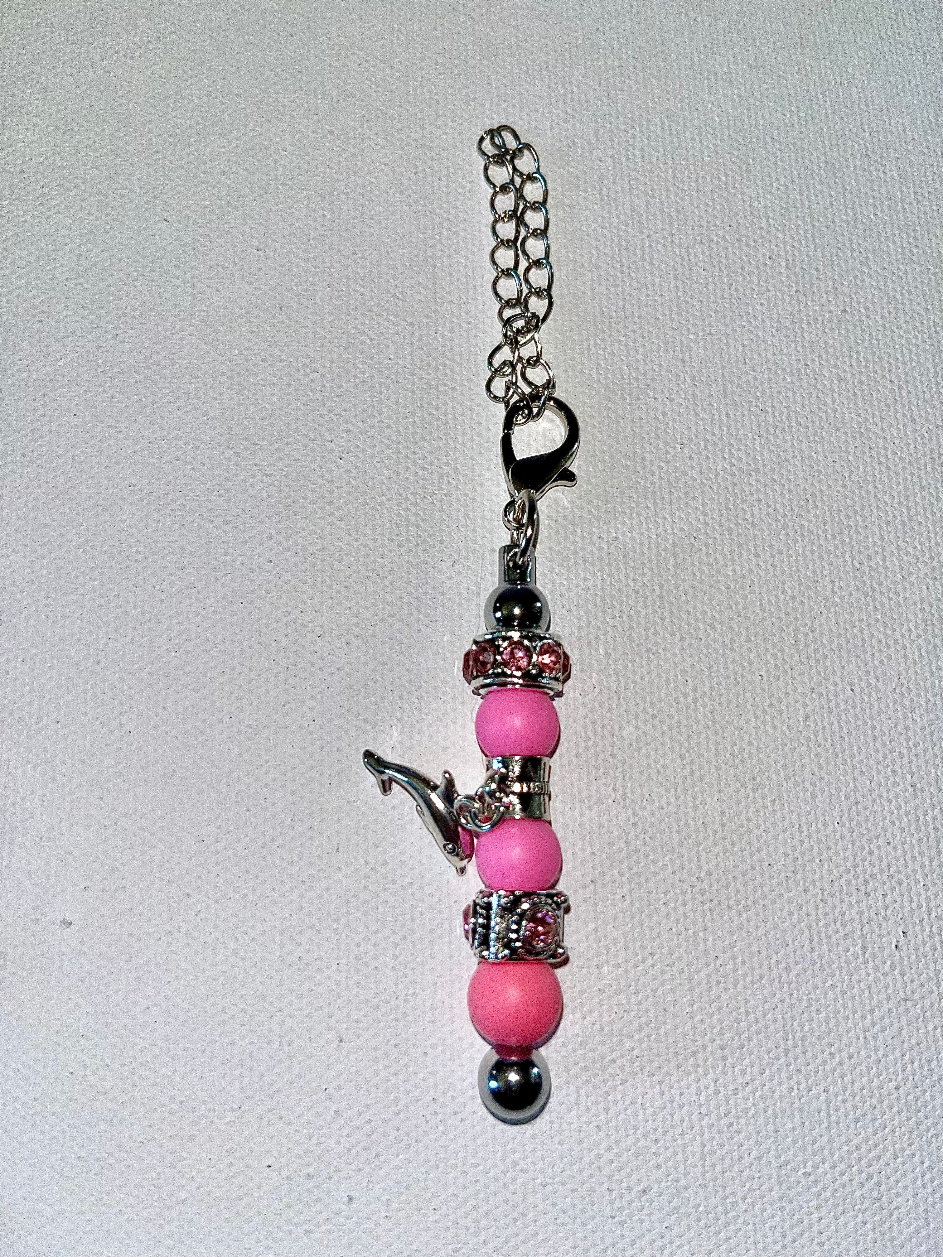 Pink & Silver Dolphin Cup Charm W/Rhinestone Accents