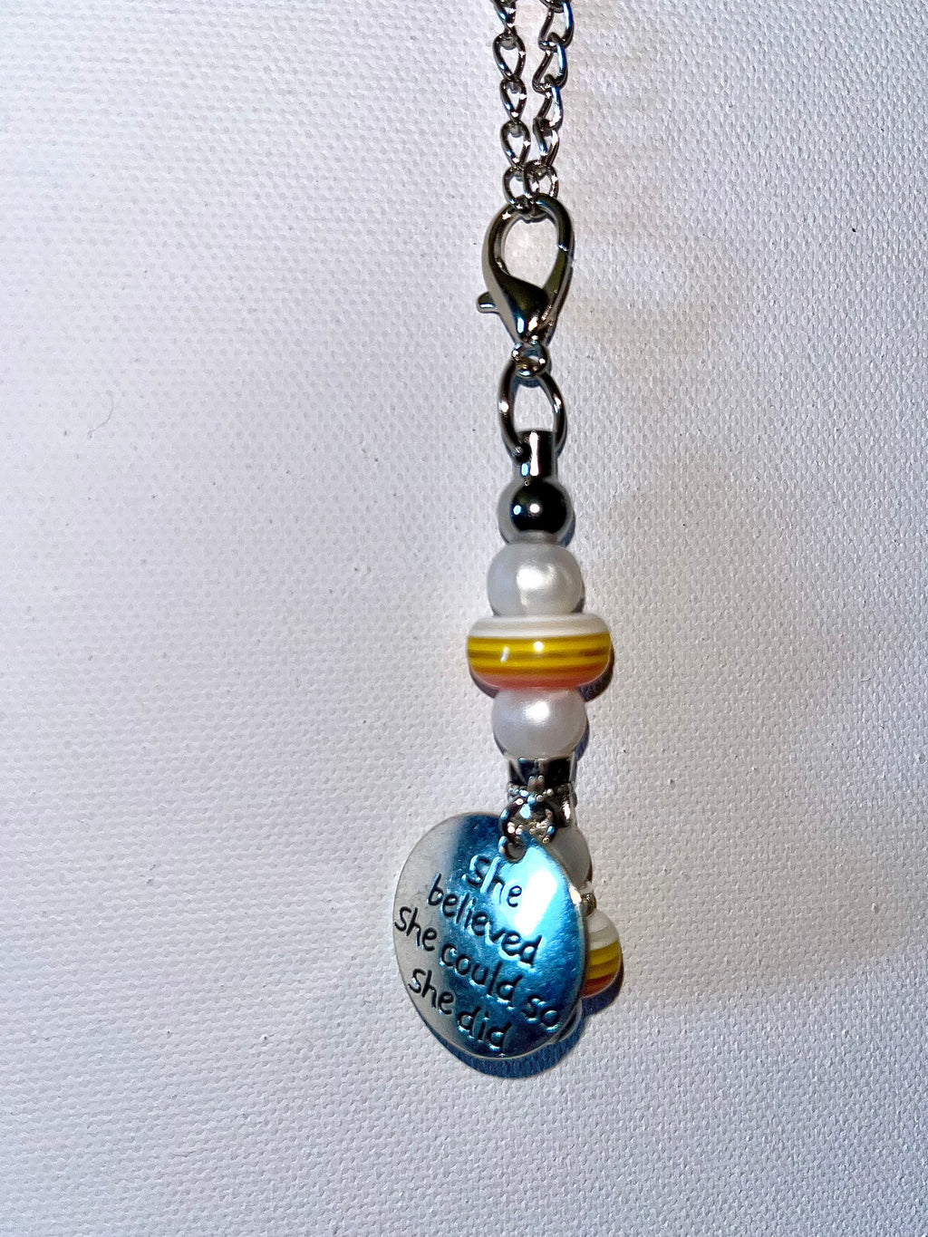 Inspirational “She Believed She Could So She Did” Yellow/Orange Striped Cupcharm