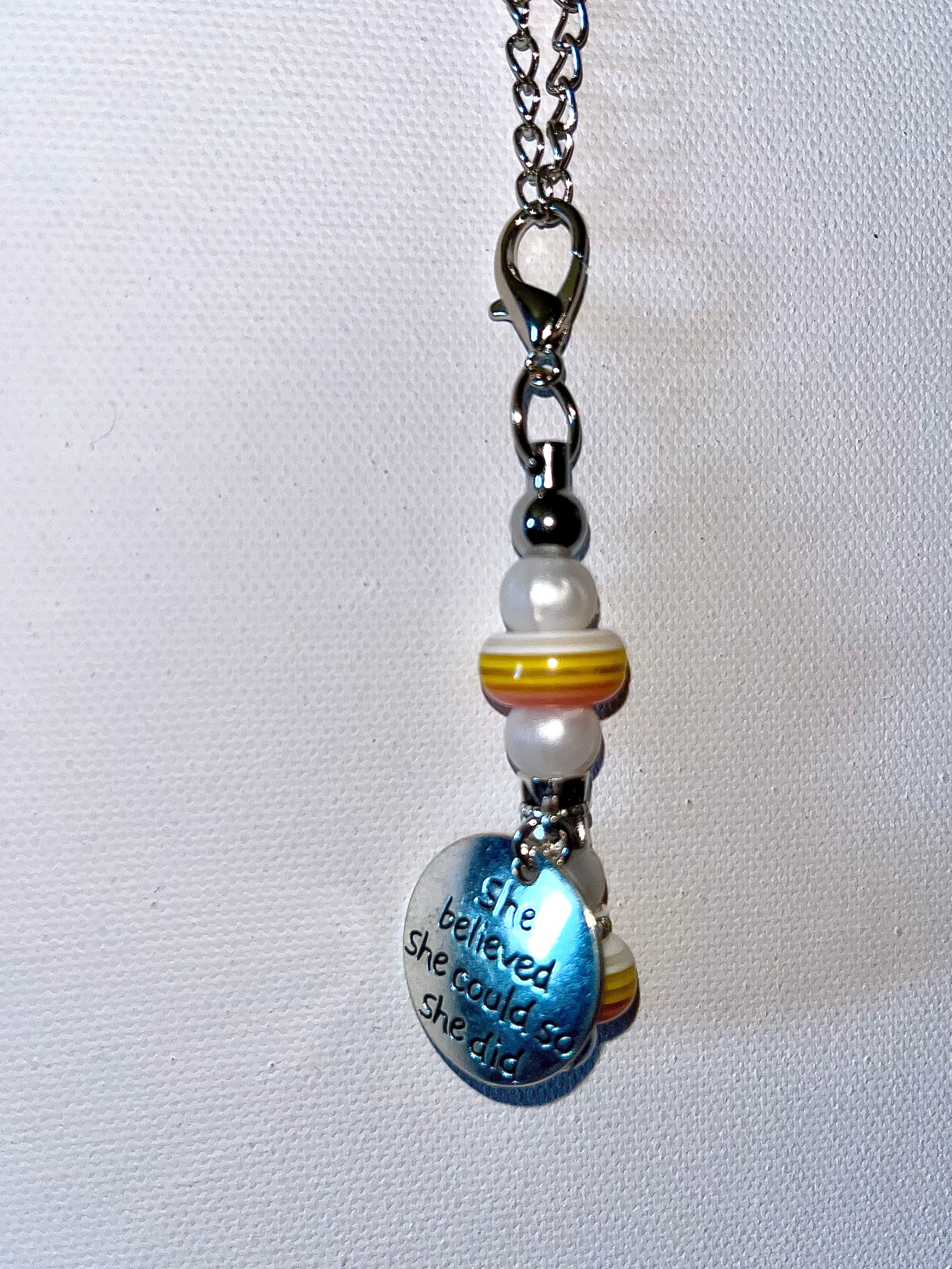 Inspirational “She Believed She Could So She Did” Yellow/Orange Striped Cupcharm