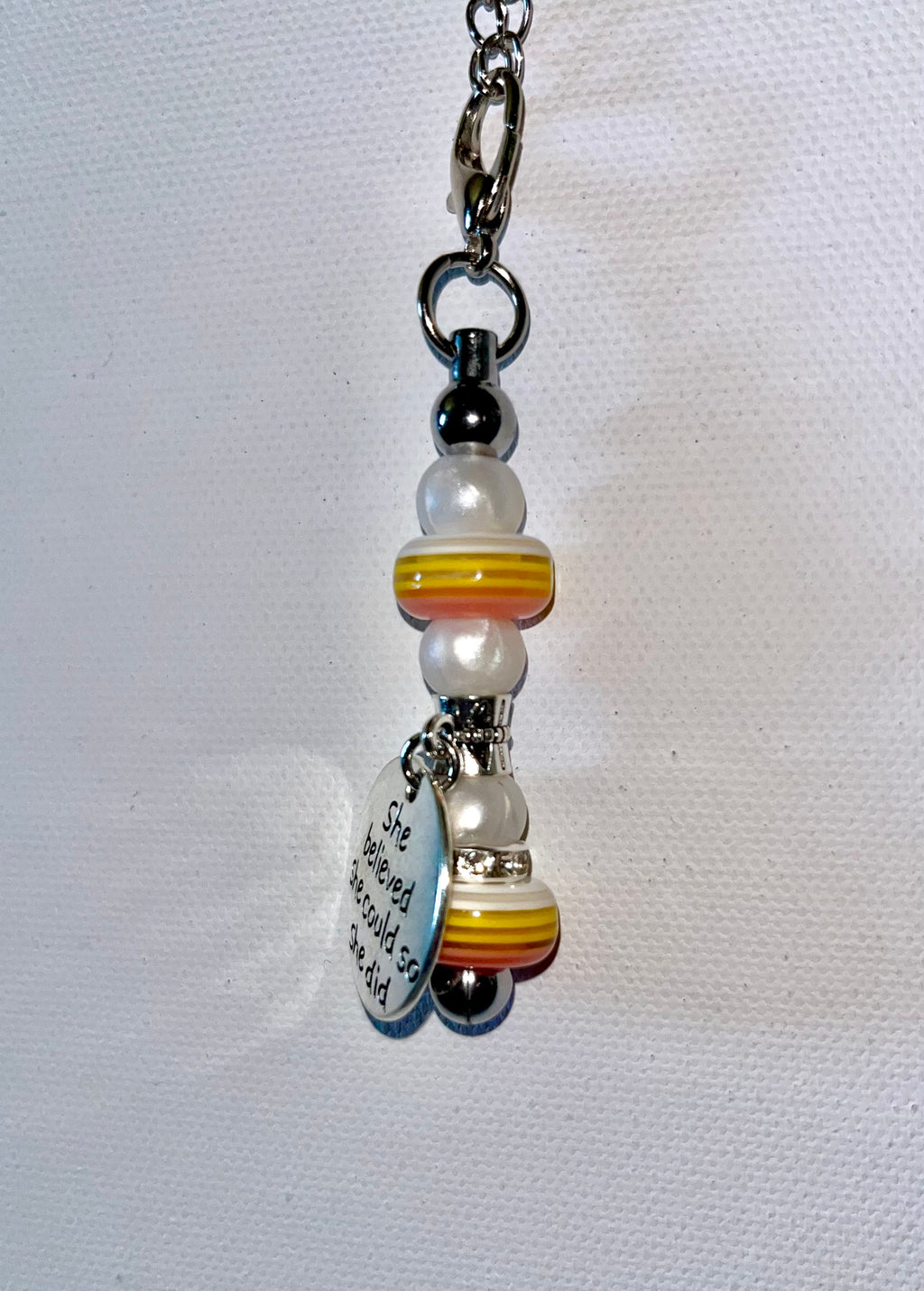 Inspirational “She Believed She Could So She Did” Yellow/Orange Striped Cupcharm