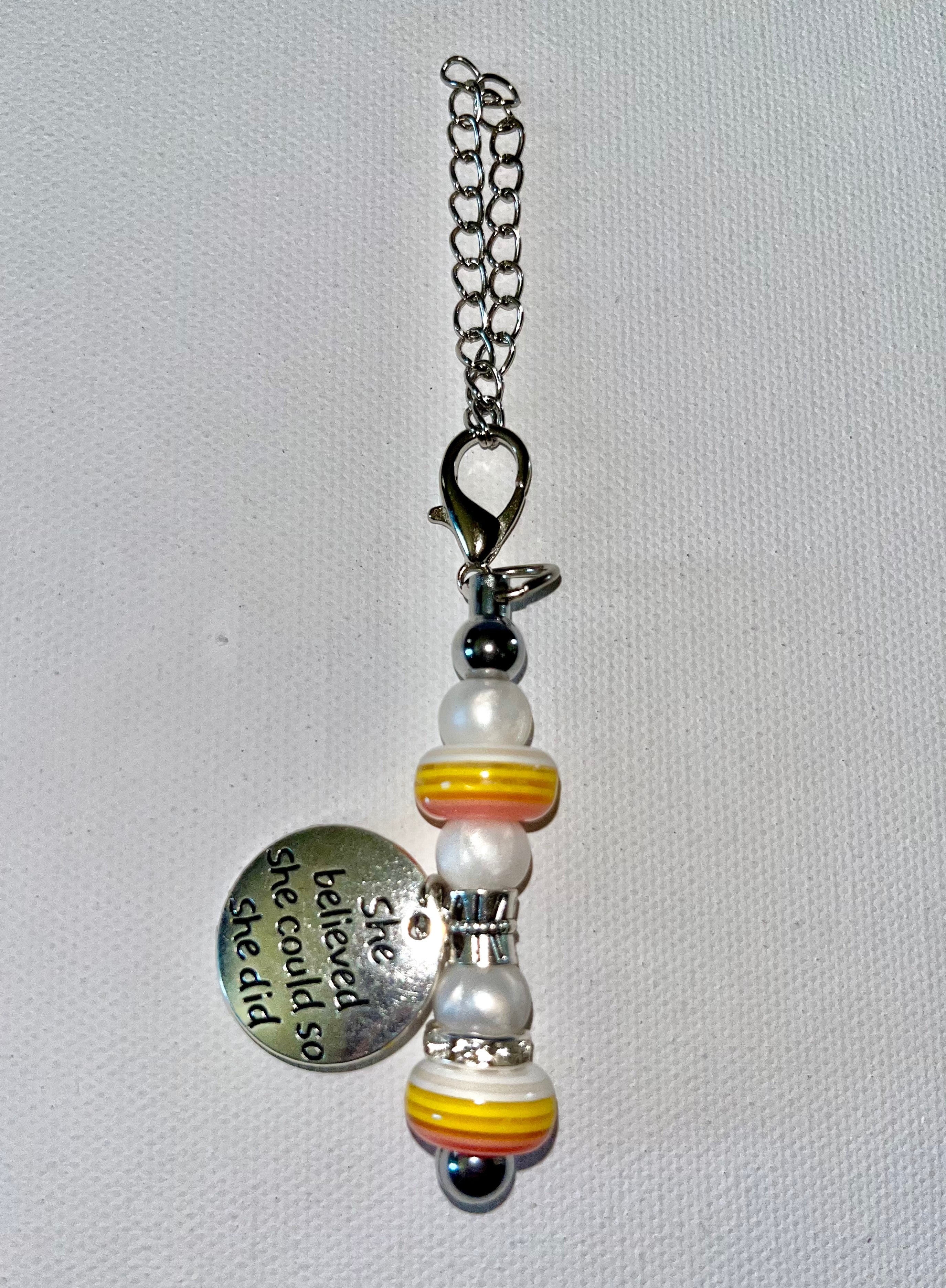 Inspirational “She Believed She Could So She Did” Yellow/Orange Striped Cupcharm