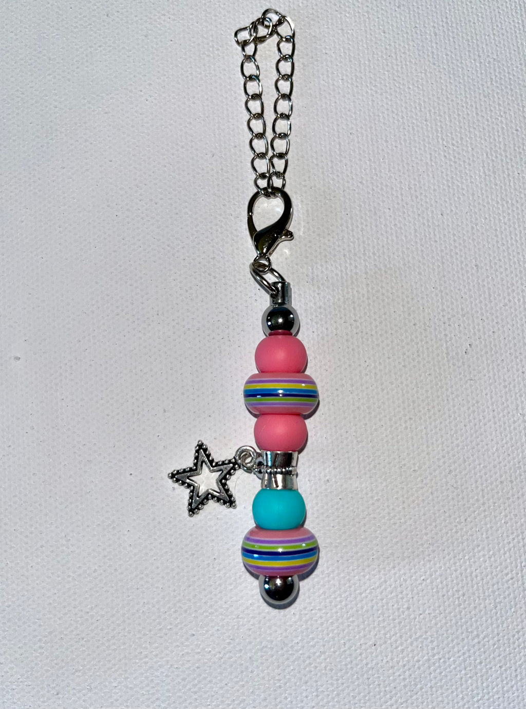 Pink,Teal & Rainbow-Stripe Cup Charm w/Star Charm