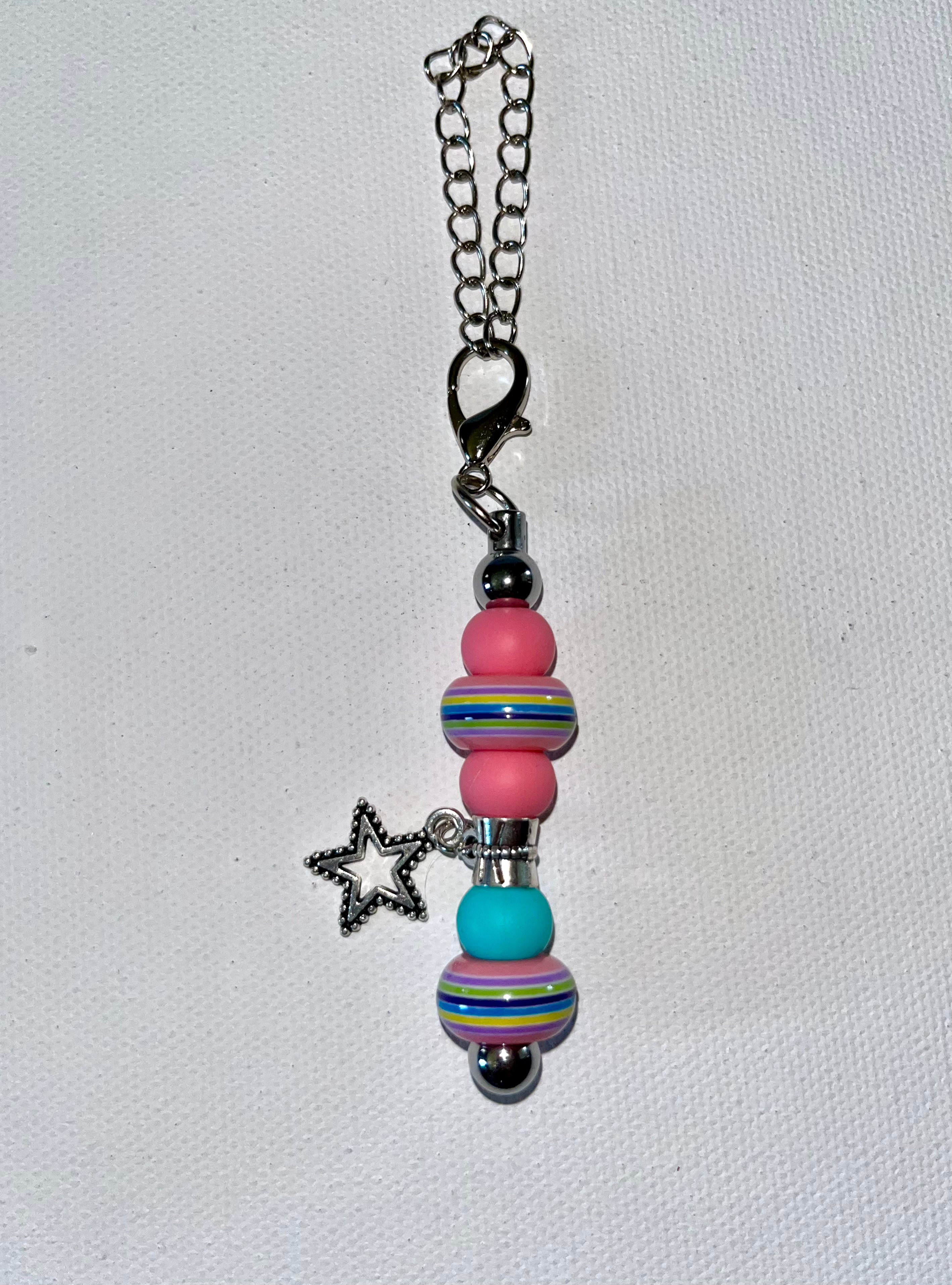 Pink,Teal & Rainbow-Stripe Cup Charm w/Star Charm