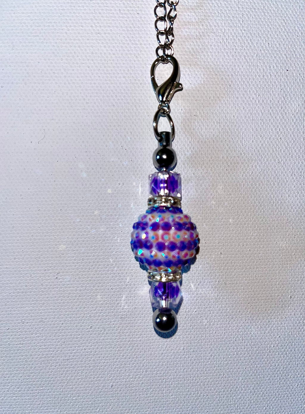 Shimmery Iridescent Purple & Pink-Striped Cup Charm w/Rhinestone Accents