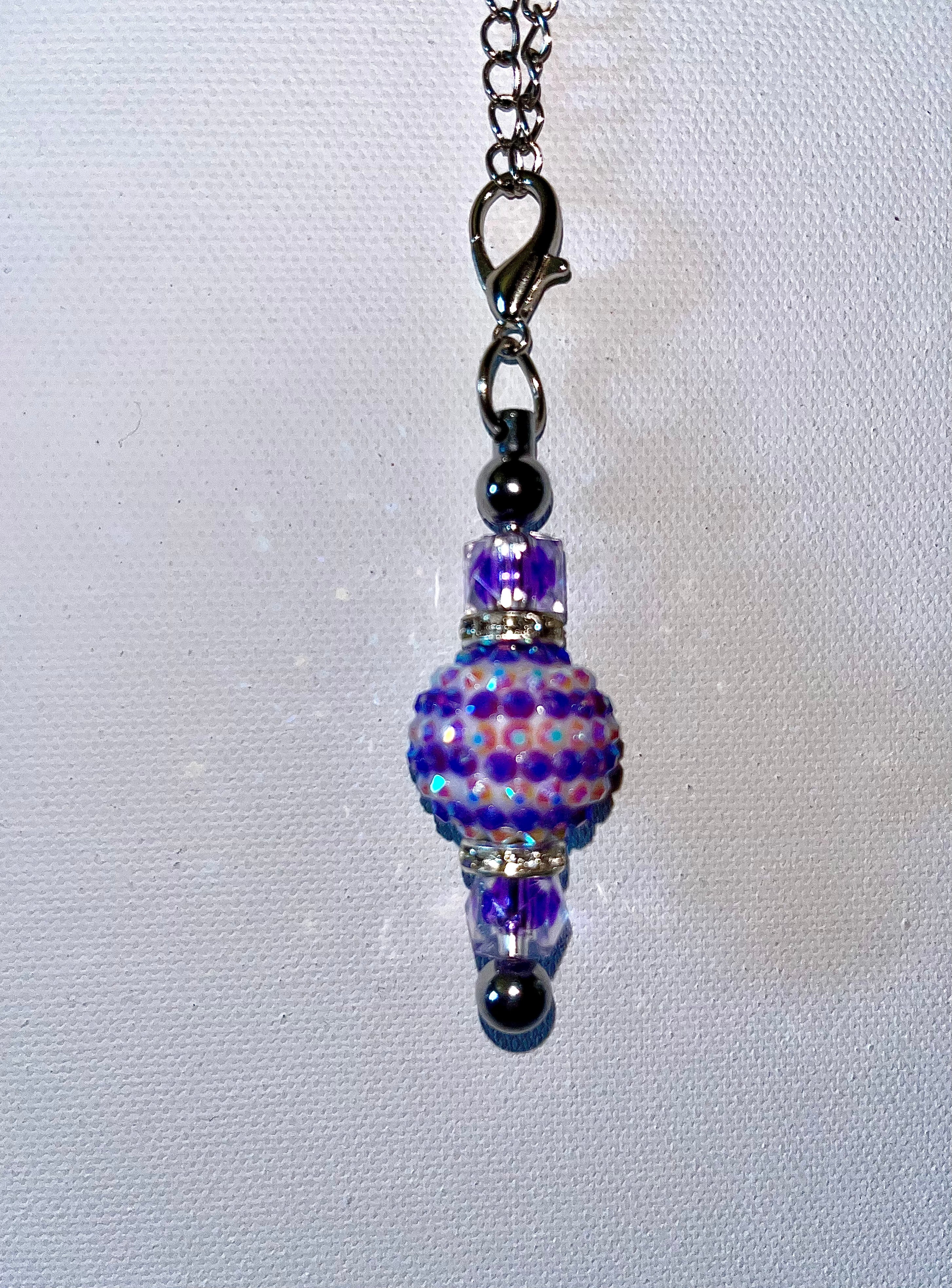 Shimmery Iridescent Purple & Pink-Striped Cup Charm w/Rhinestone Accents