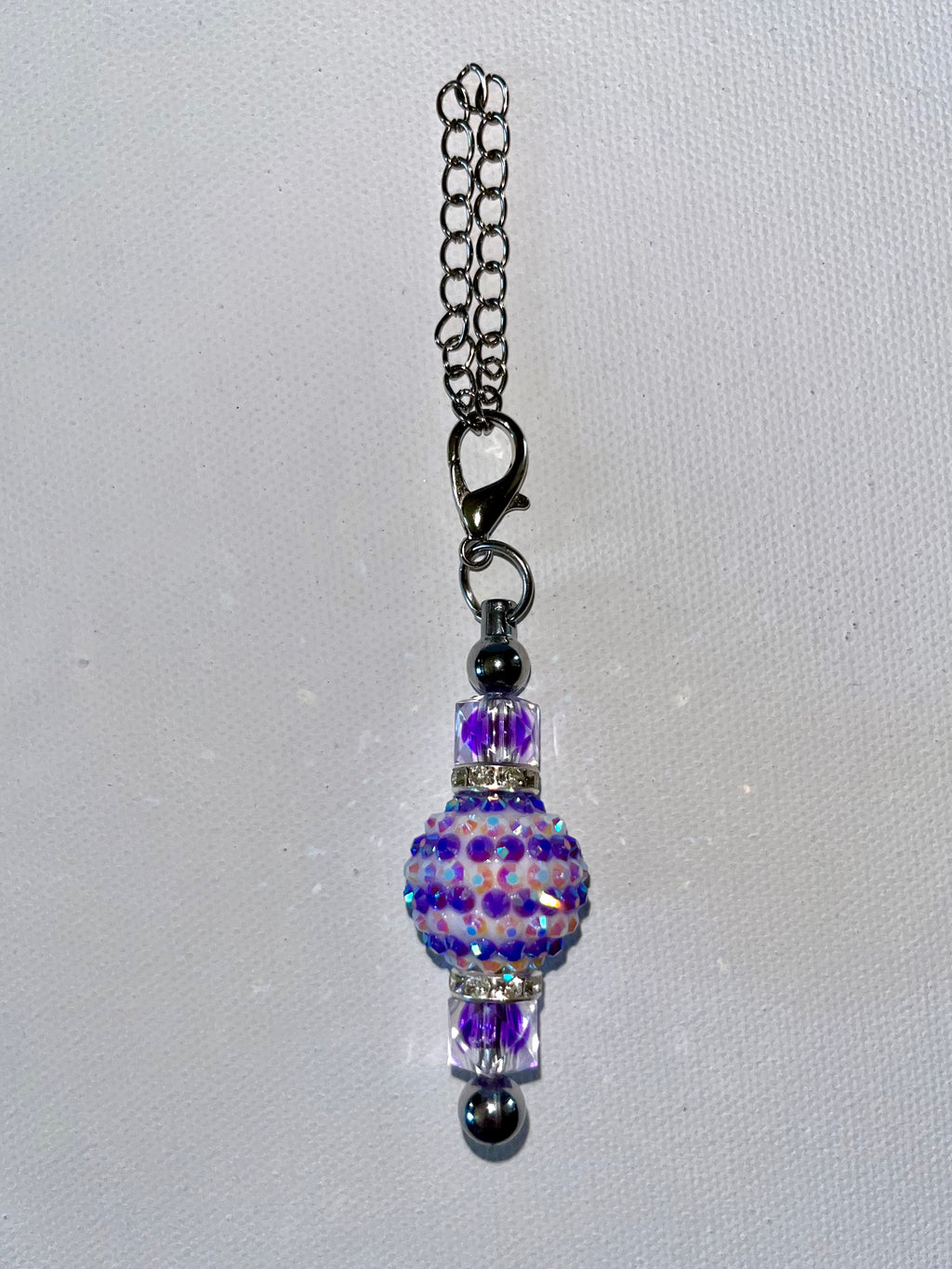Shimmery Iridescent Purple & Pink-Striped Cup Charm w/Rhinestone Accents