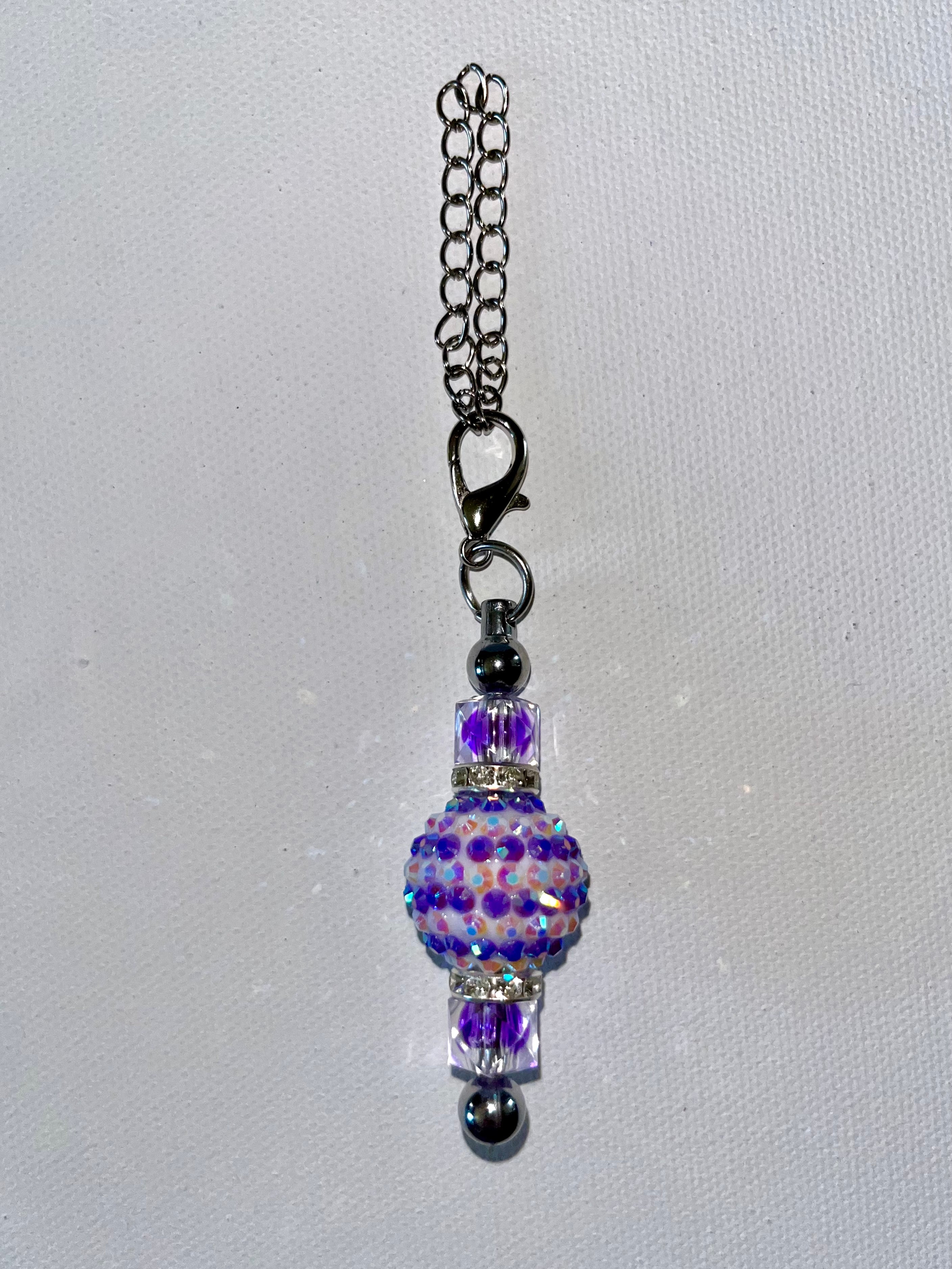 Shimmery Iridescent Purple & Pink-Striped Cup Charm w/Rhinestone Accents