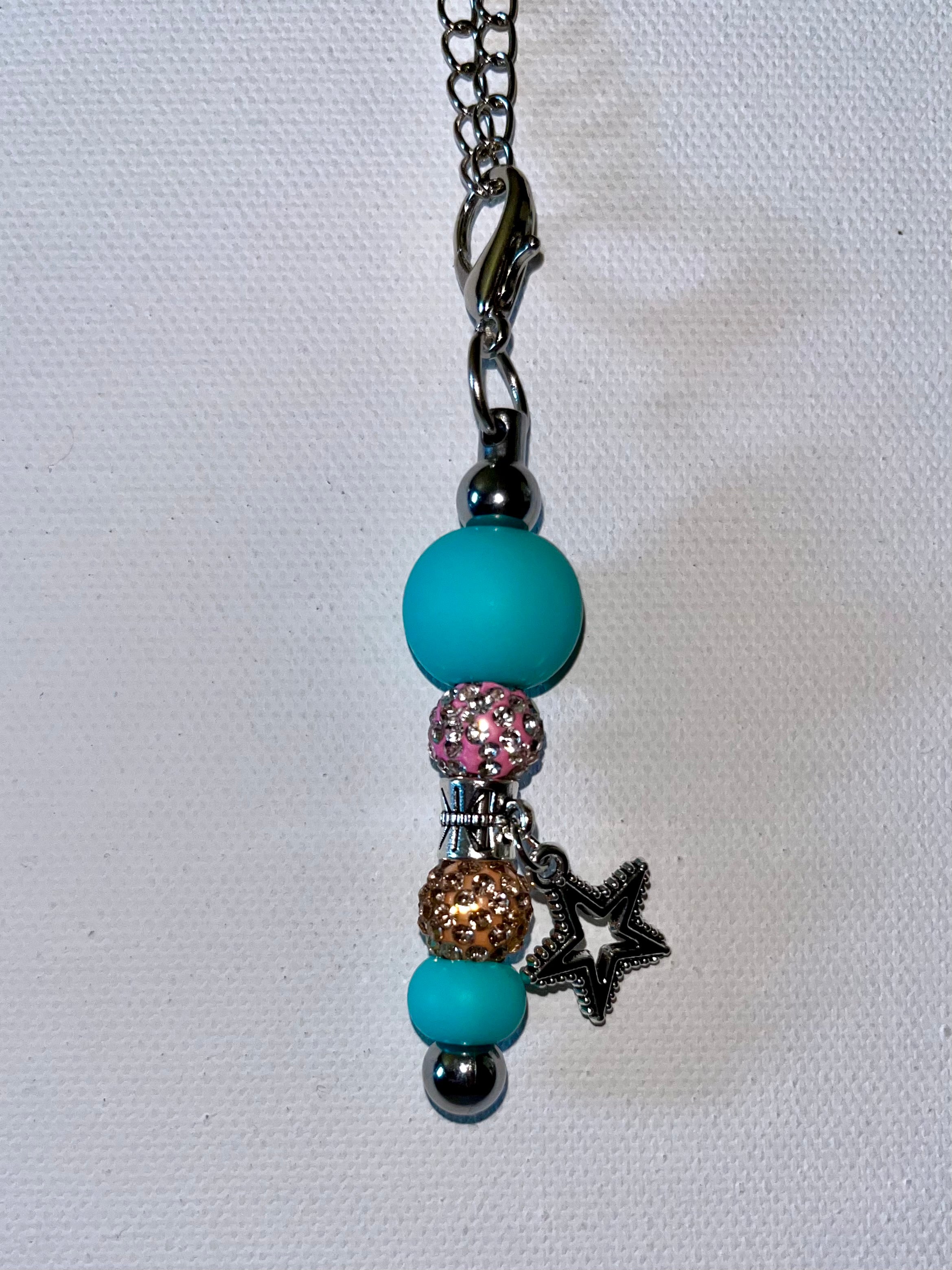 Turquoise, Pink & Gold Cup Charm feat. Rhinestone-Accented Beads & a Star Charm