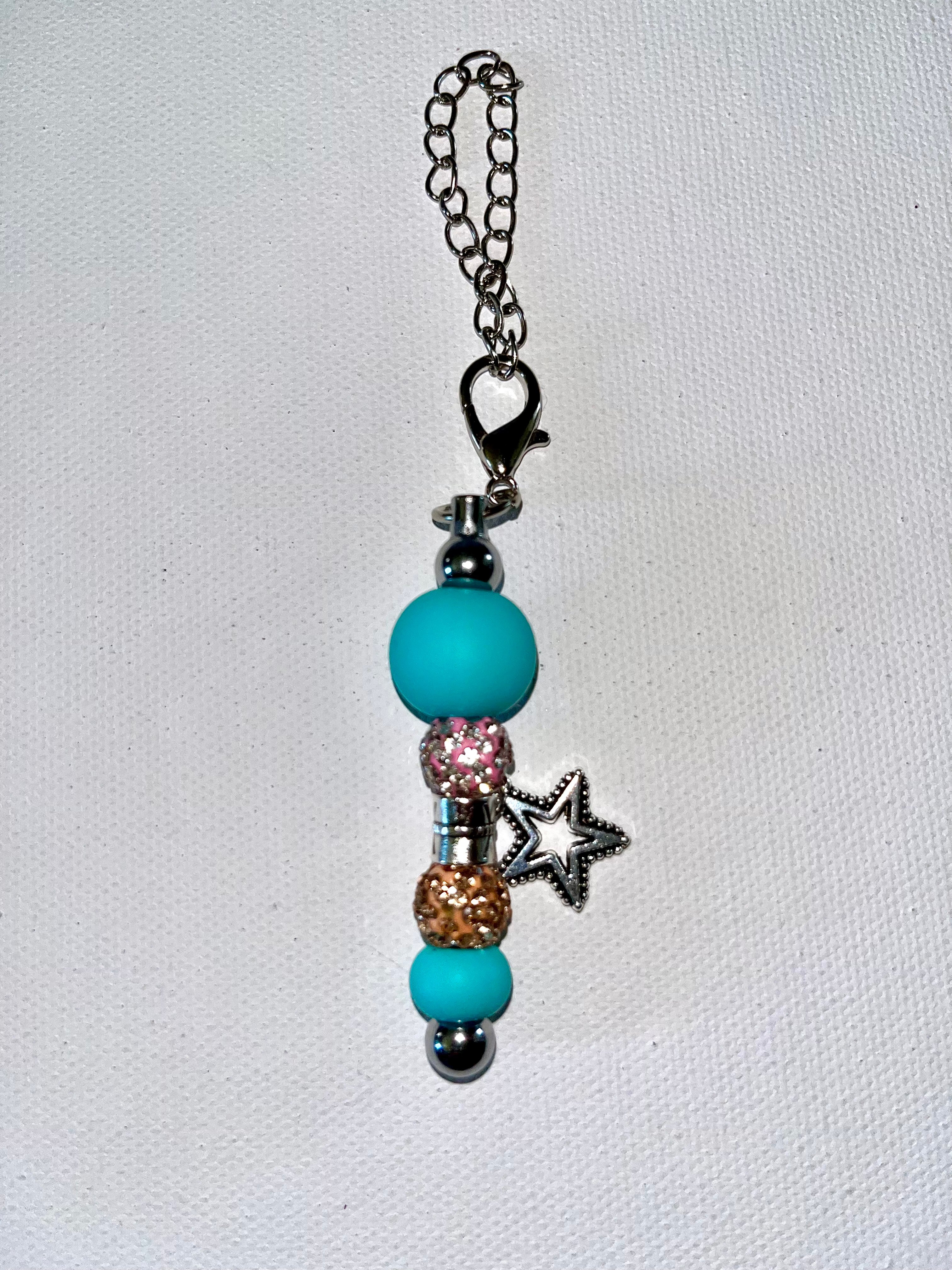 Turquoise, Pink & Gold Cup Charm feat. Rhinestone-Accented Beads & a Star Charm