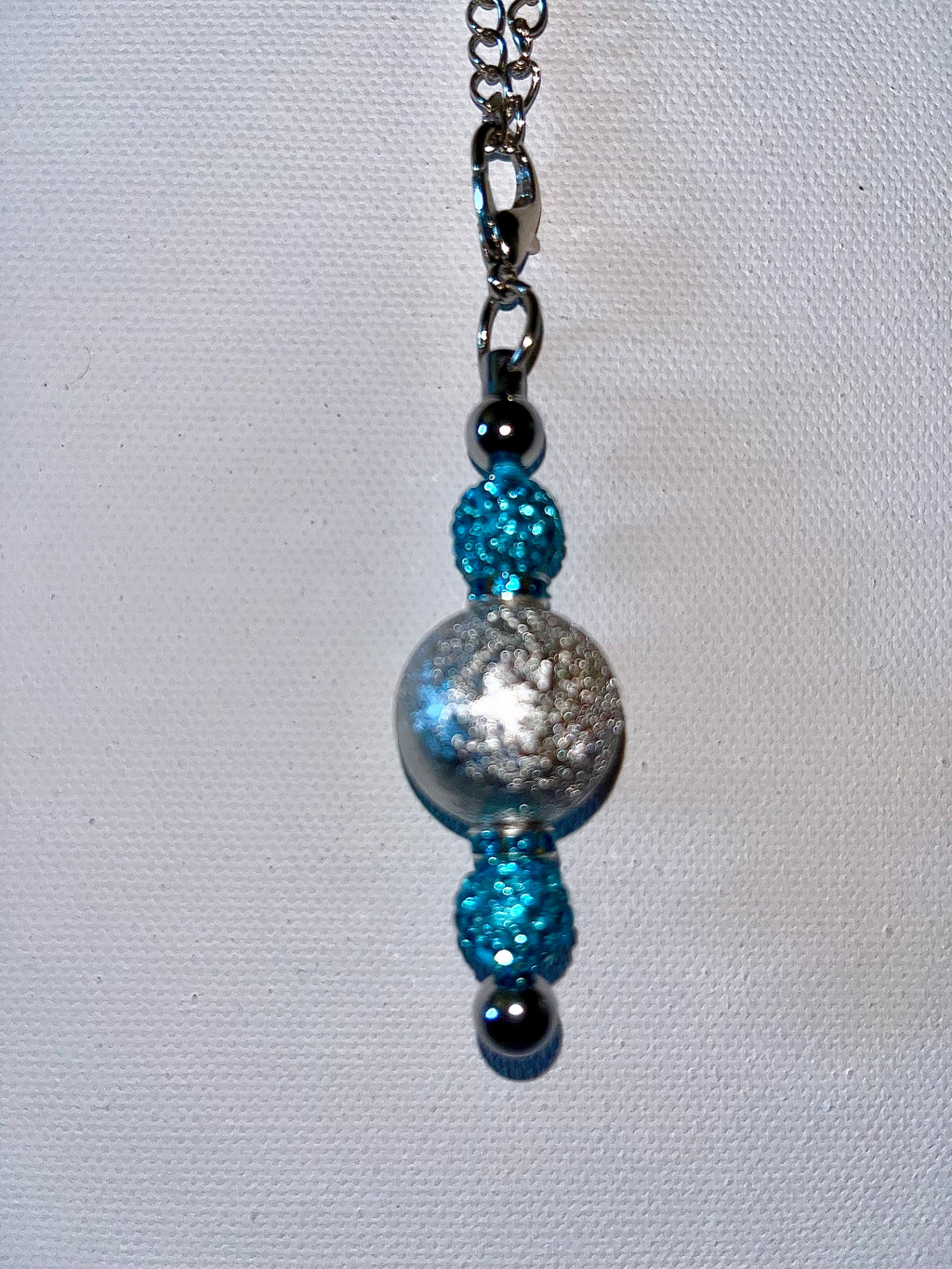 Turquoise & Silver Rhinestone Accented Cup Charm w/Shiny Silver Focal Bead