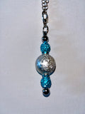 Turquoise & Silver Rhinestone Accented Cup Charm w/Shiny Silver Focal Bead