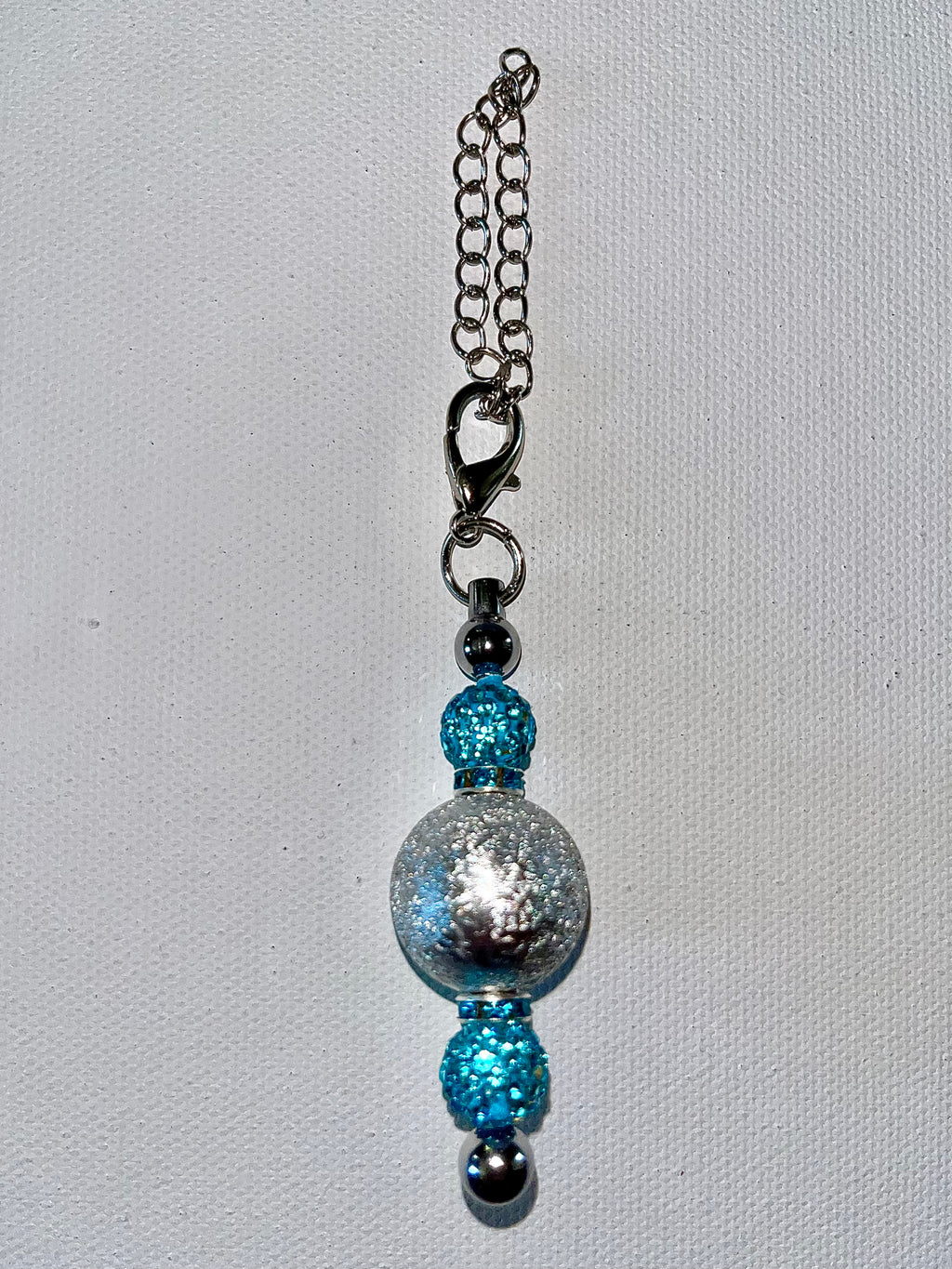 Turquoise & Silver Rhinestone Accented Cup Charm w/Shiny Silver Focal Bead