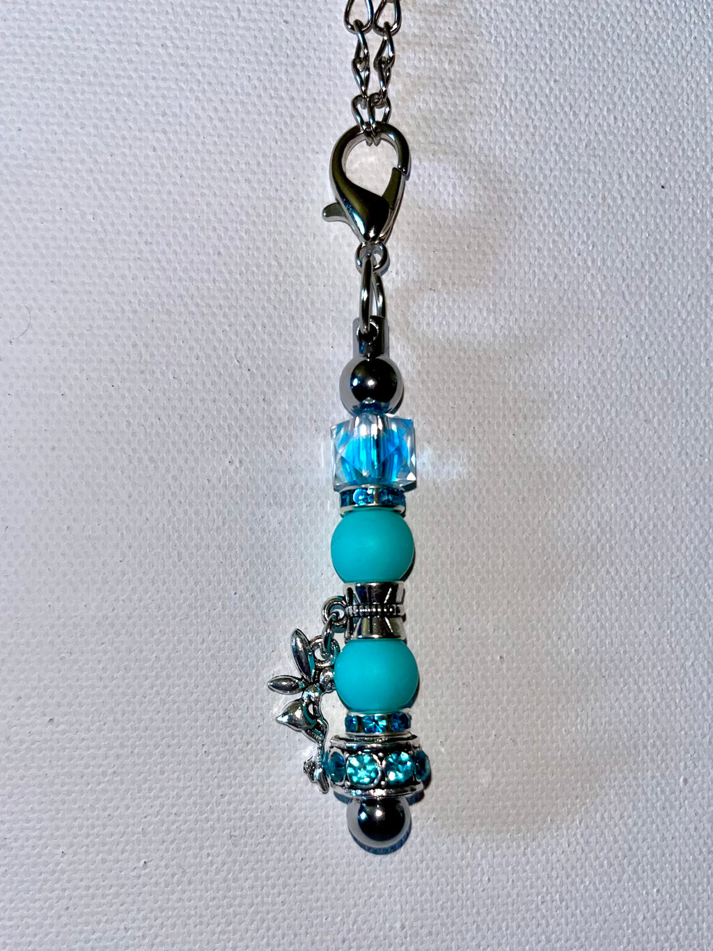 Cute Fairy Cup Charm w/Turquoise Crystal Beads & Rhinestone Accents