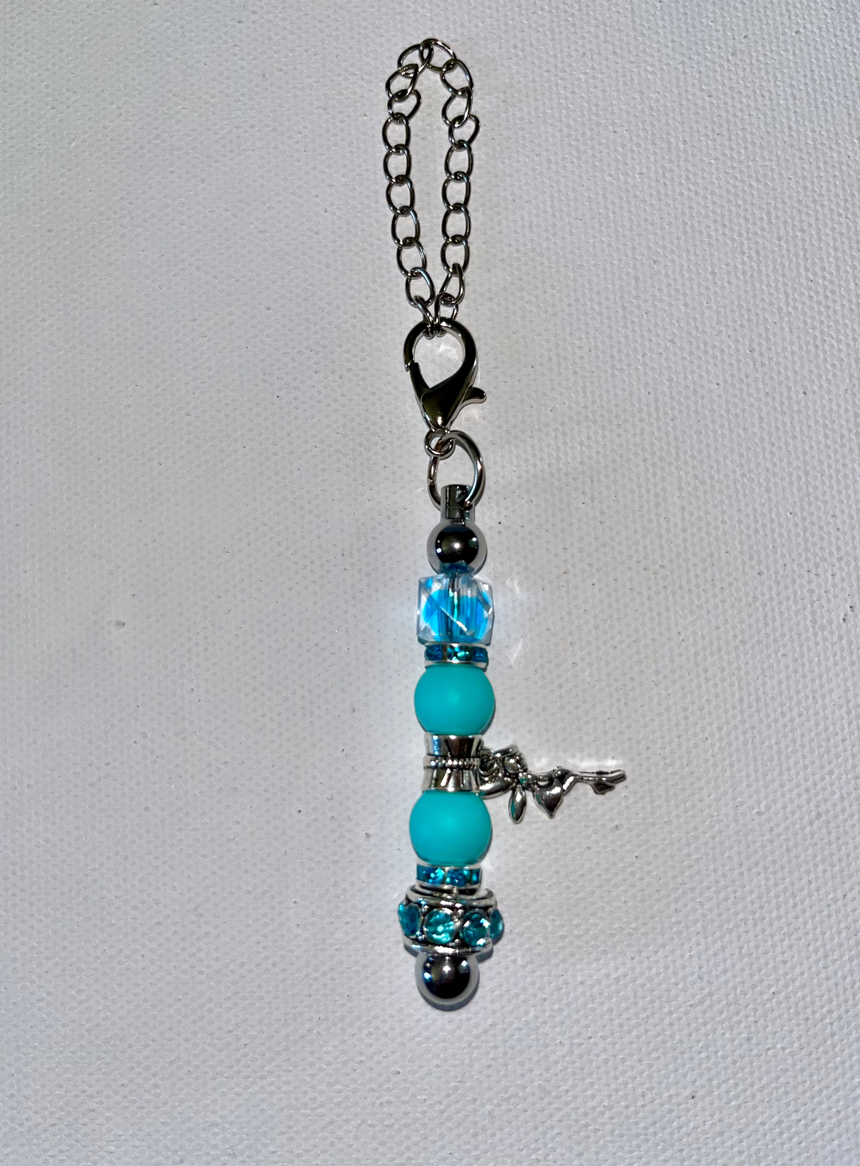 Cute Fairy Cup Charm w/Turquoise Crystal Beads & Rhinestone Accents