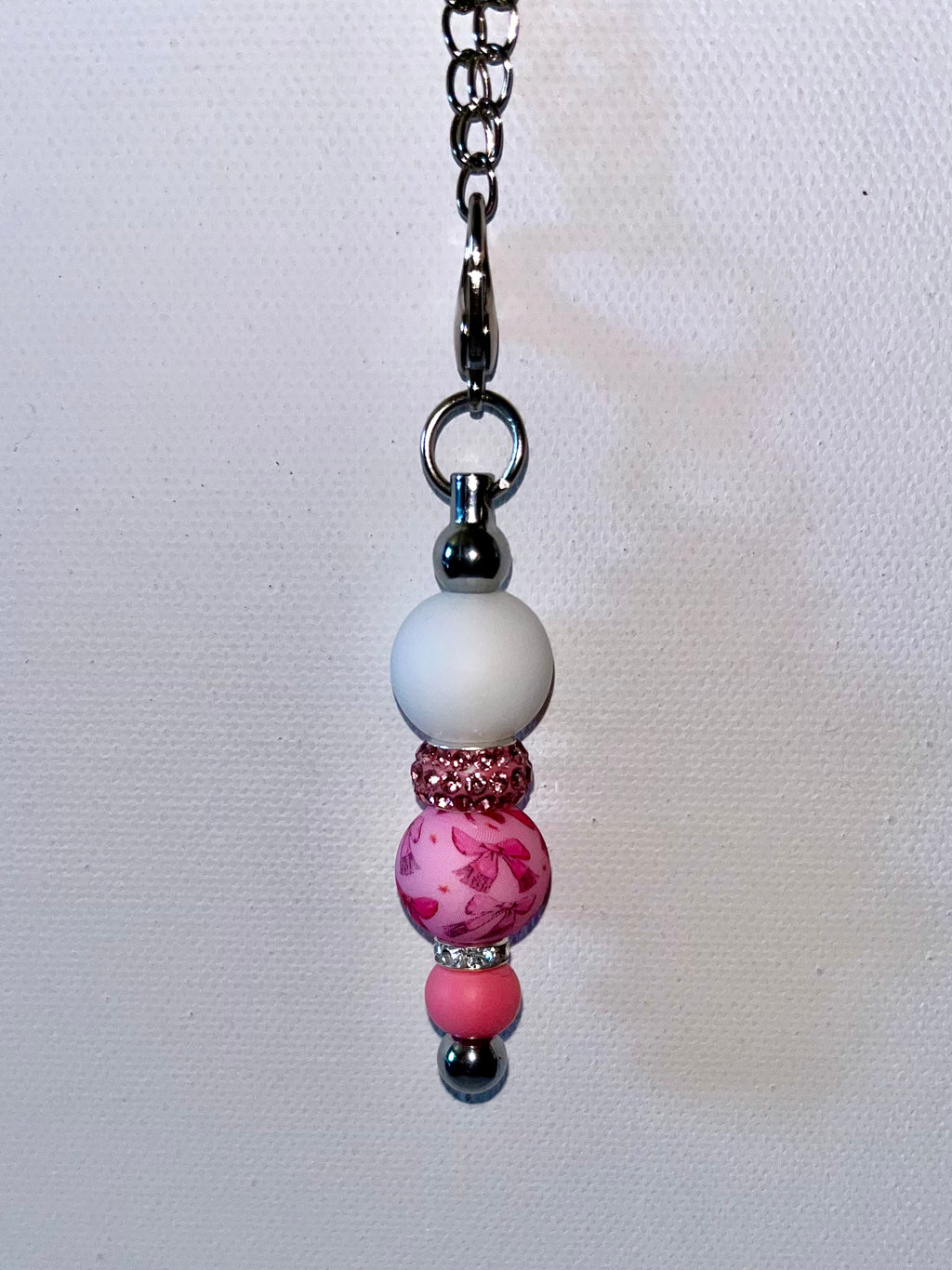 Pink & White Rhinestone-Accented Cup Charm w/Cute Bow Focal Bead