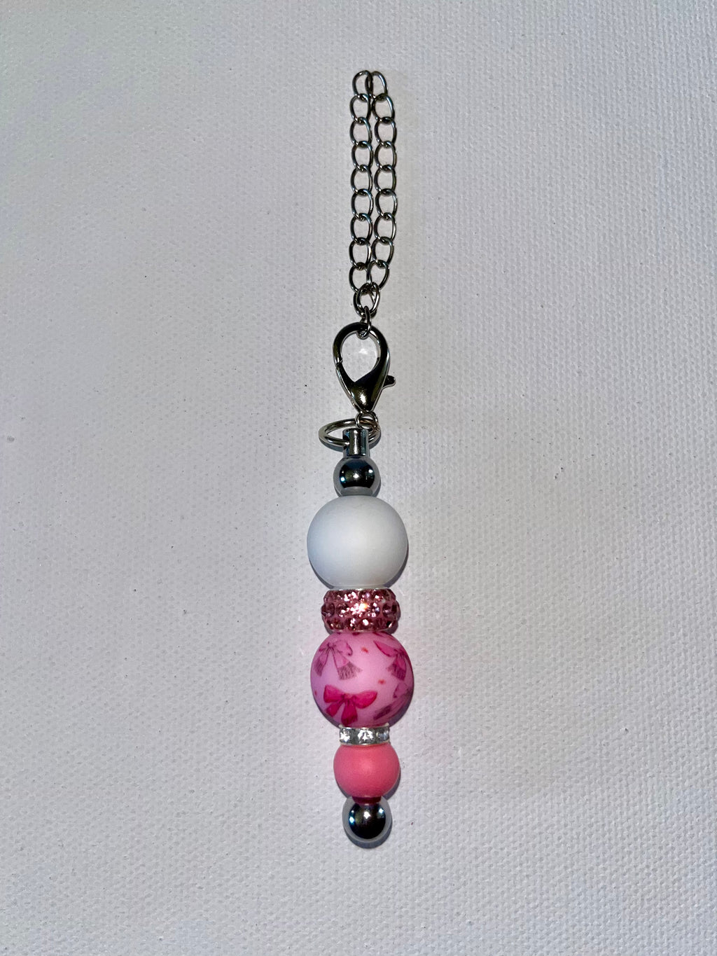 Pink & White Rhinestone-Accented Cup Charm w/Cute Bow Focal Bead