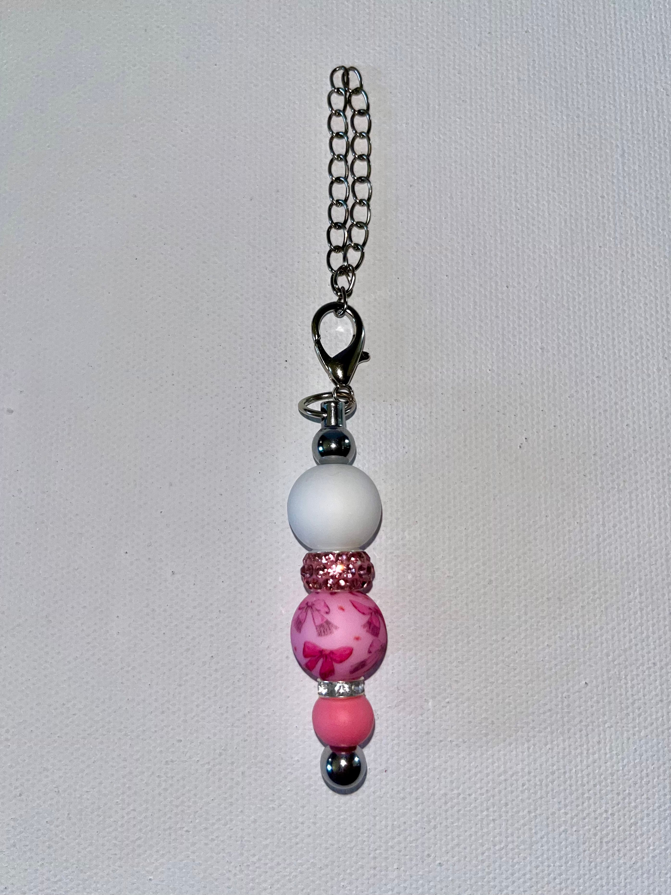 Pink & White Rhinestone-Accented Cup Charm w/Cute Bow Focal Bead