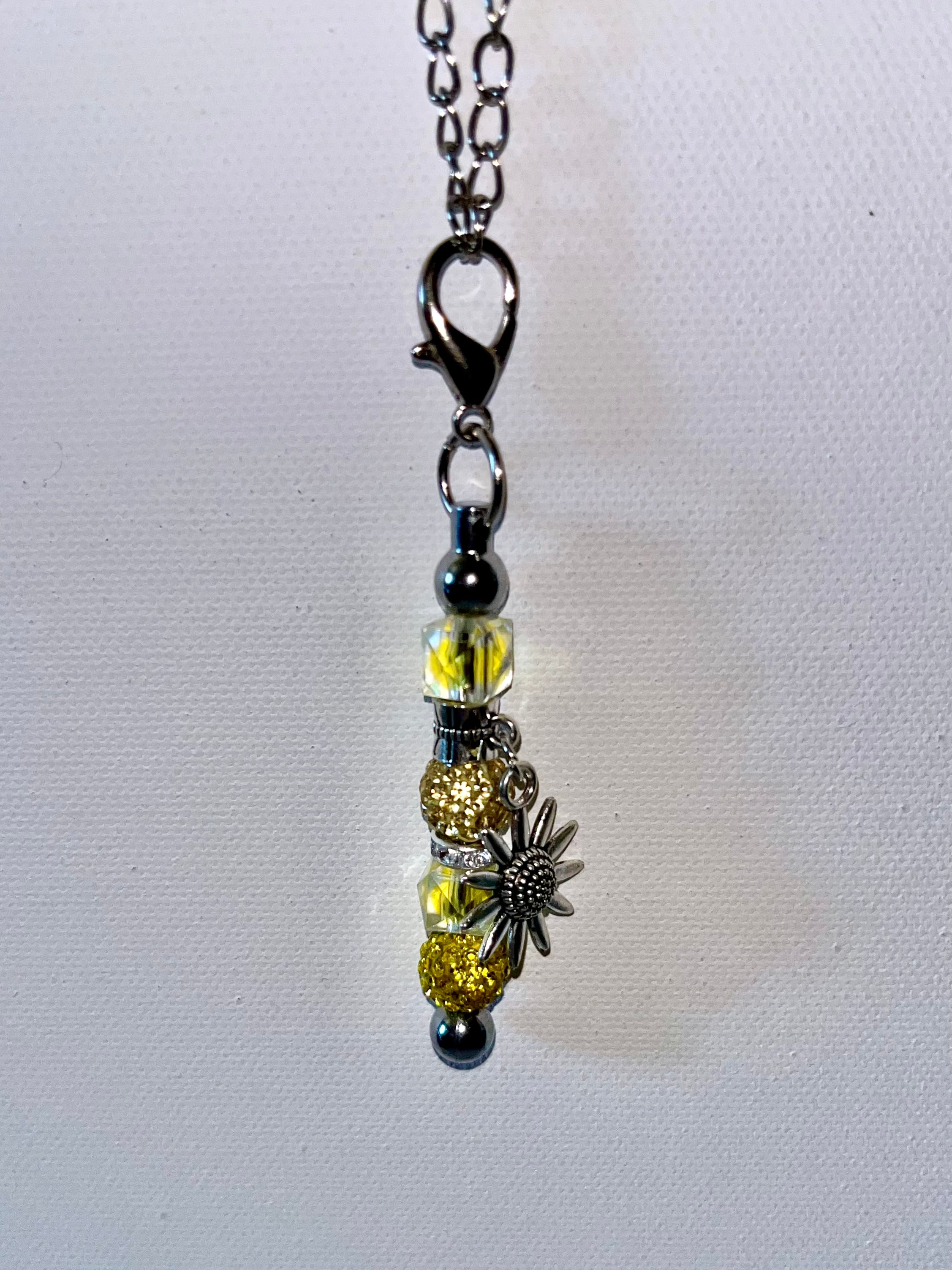 Sparkly Yellow Crystal & Rhinestone-Accented Cup Charm w/Cute Sunflower Charm