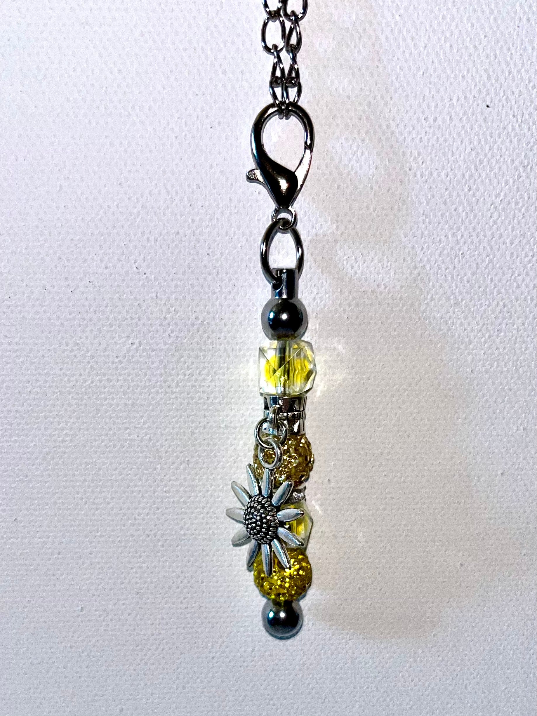 Sparkly Yellow Crystal & Rhinestone-Accented Cup Charm w/Cute Sunflower Charm