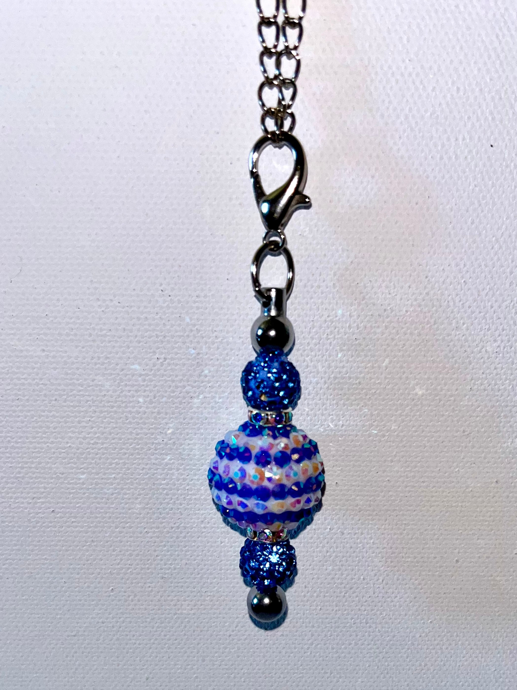 Sparkly Iridescent Blue & White-Striped Cup Charm w/Rhinestone Accents